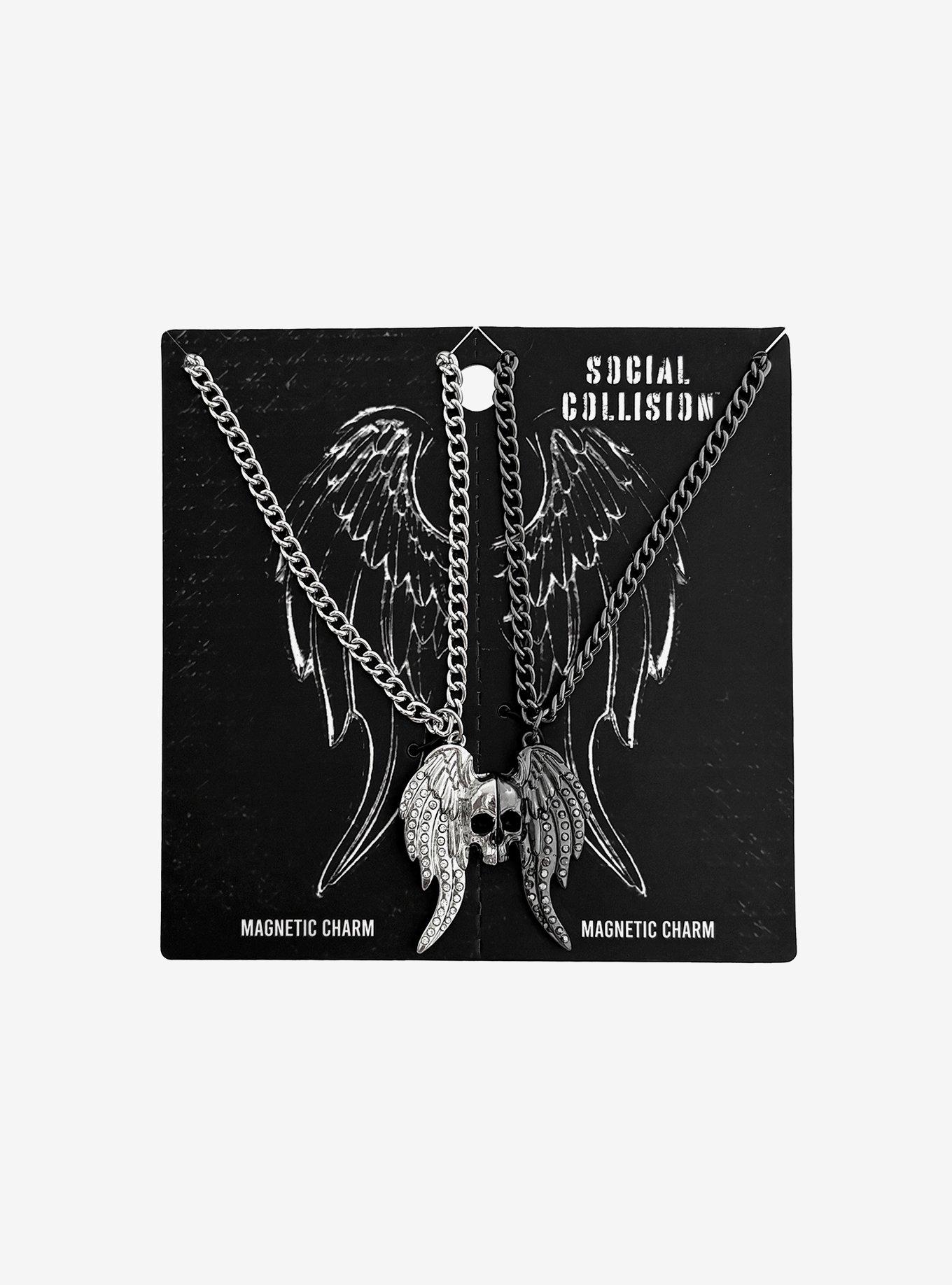 Social Collision Winged Skull Best Friend Necklace Set, , hi-res