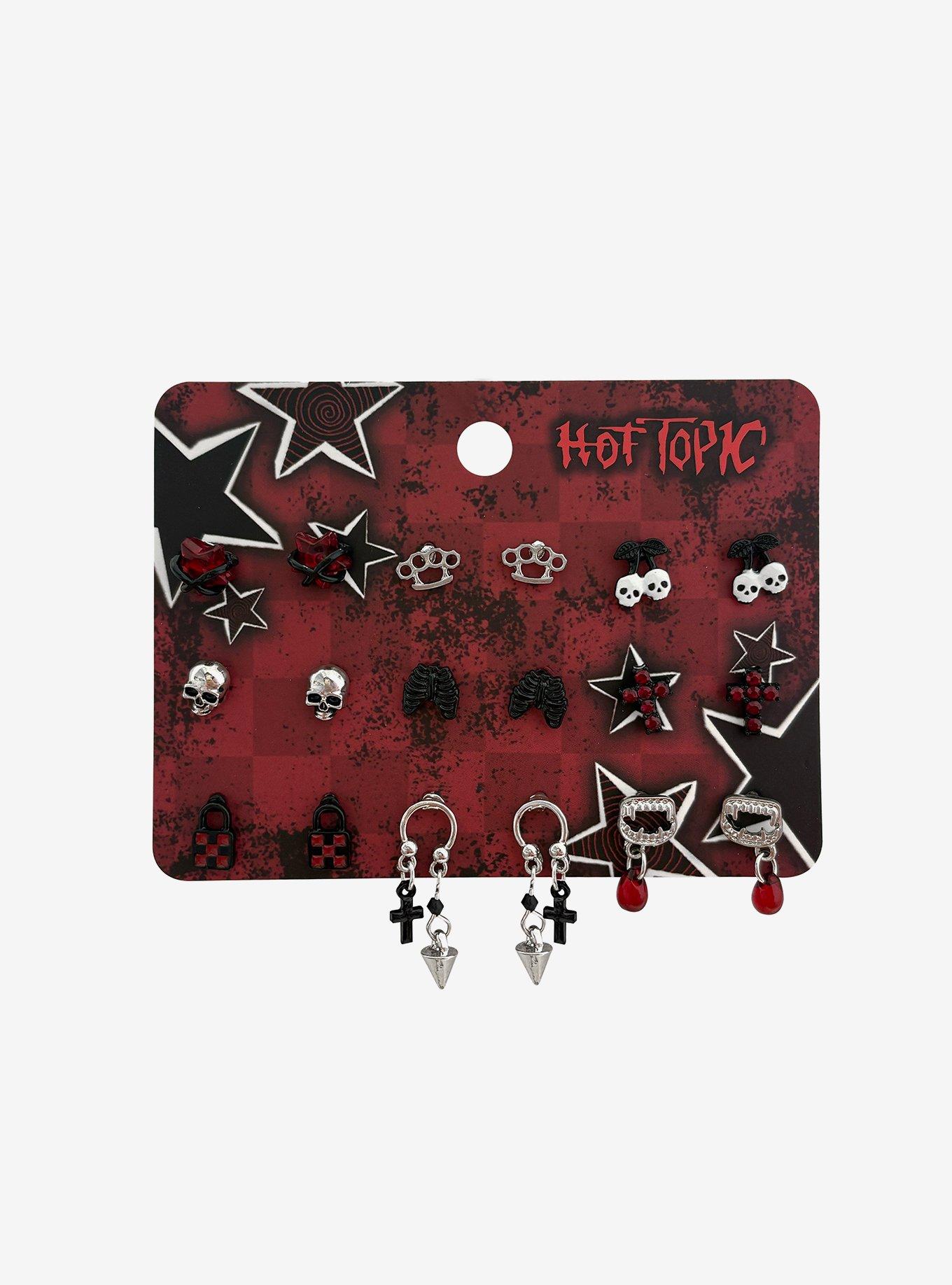 Emo Padlock Skull Cross Stud Earring Set, , hi-res
