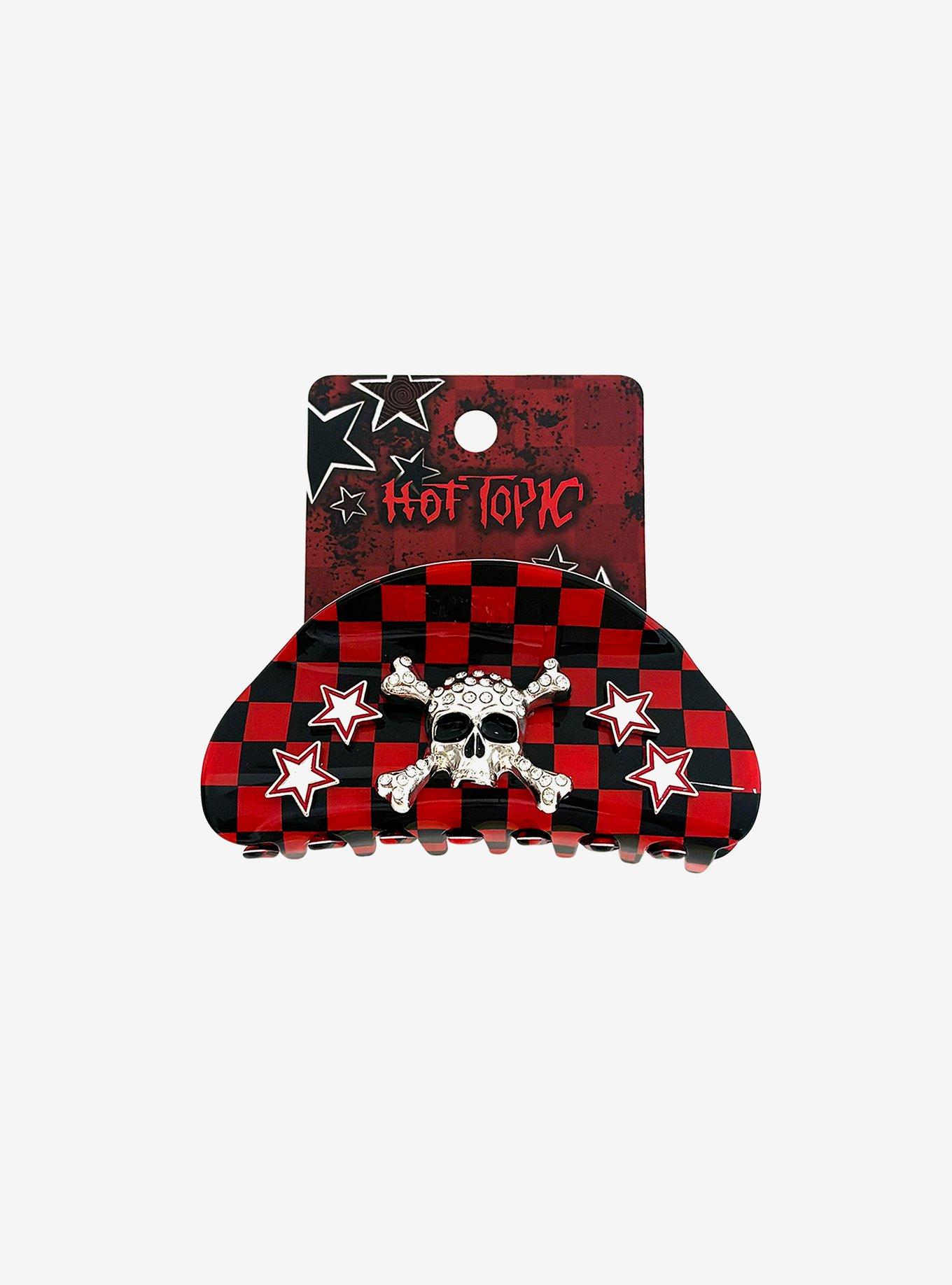 Black & Red Checkered Skull Claw Hair Clip, , hi-res