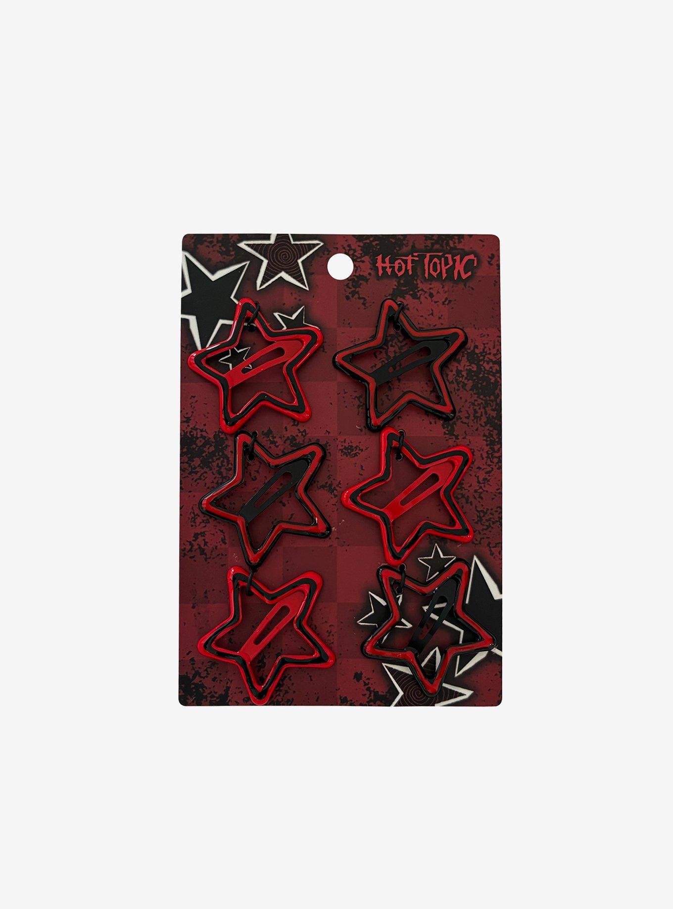 Black & Red Outline Star Hair Clip Set, , hi-res