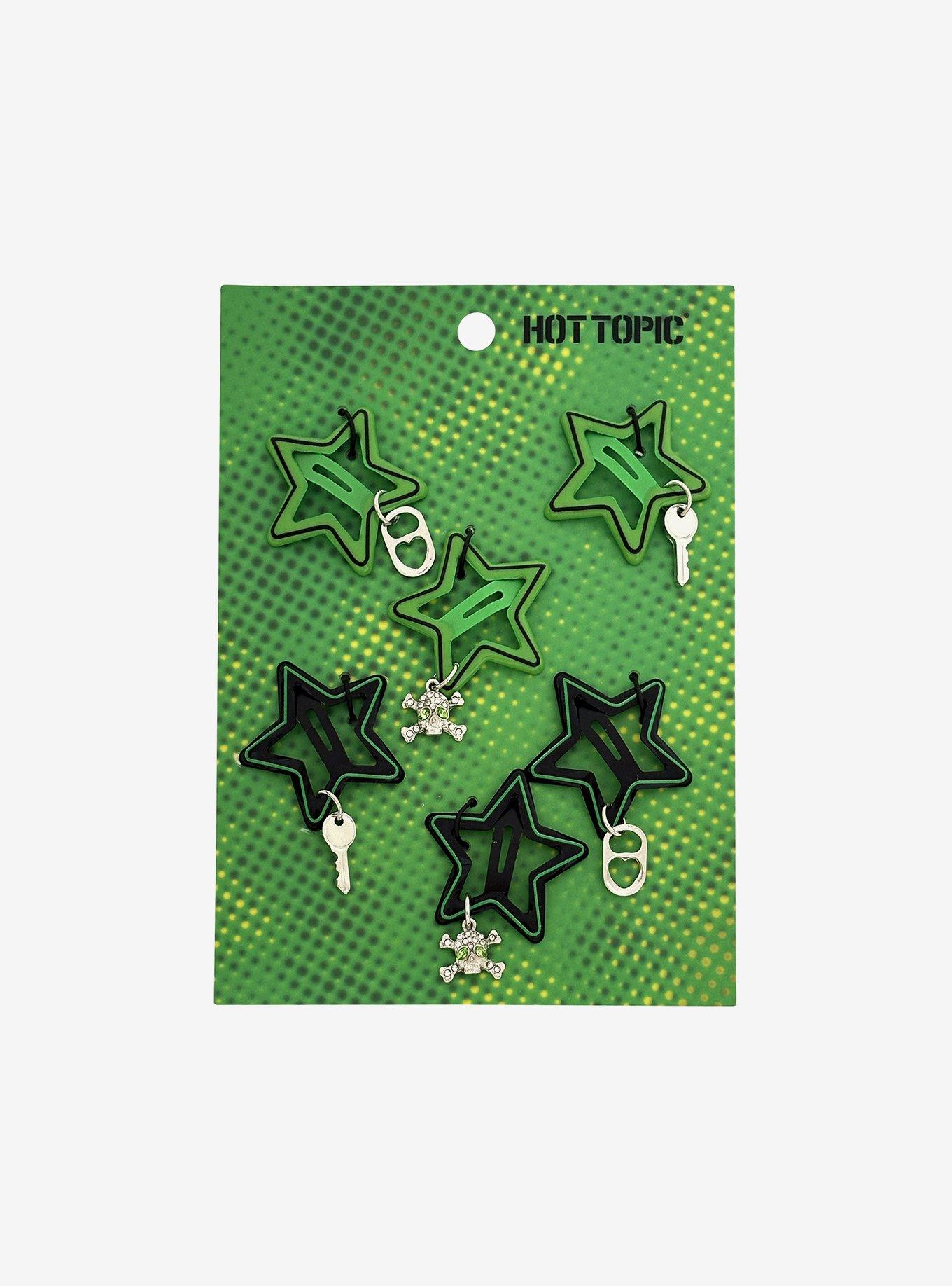 Black & Green Star Hair Clip Set, , hi-res