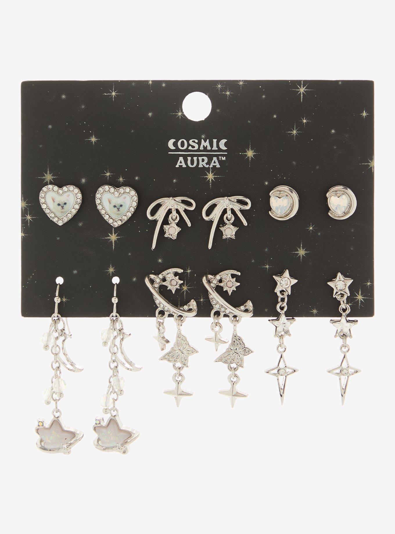 Cosmic Aura Celestial Cat Rhinestone Earring Set, , hi-res