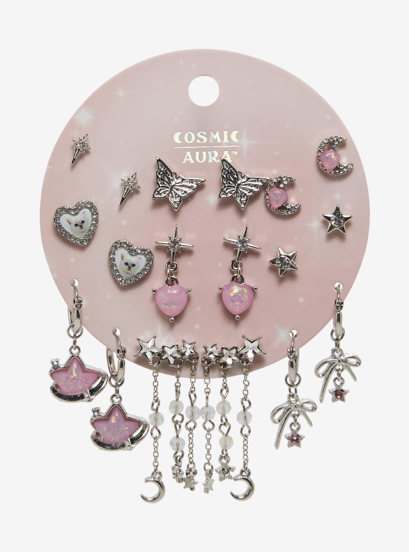 Cosmic Aura Cat Planet Star Earring Set, , hi-res