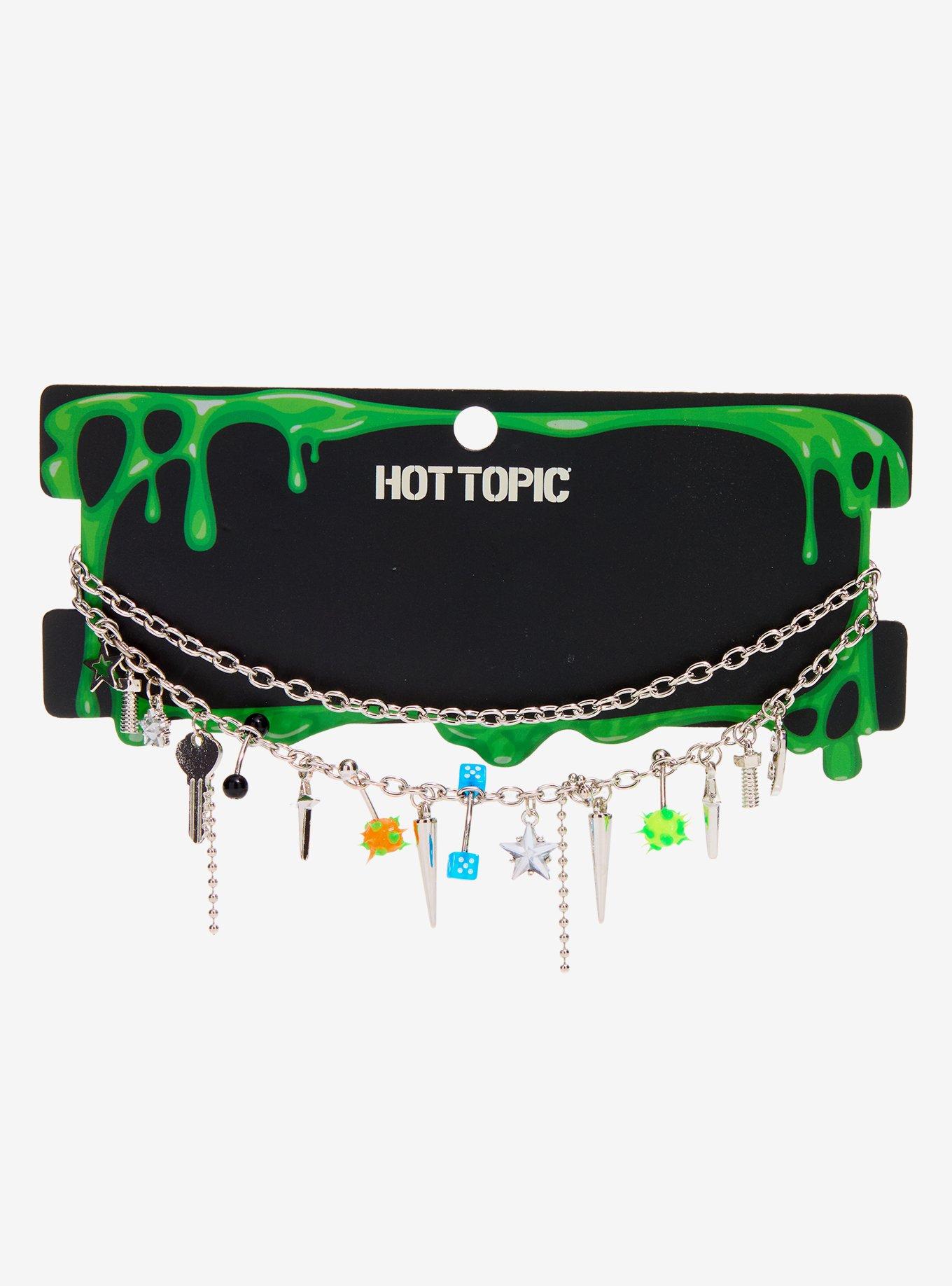 Spike Ball Key Layered Charm Necklace, , hi-res