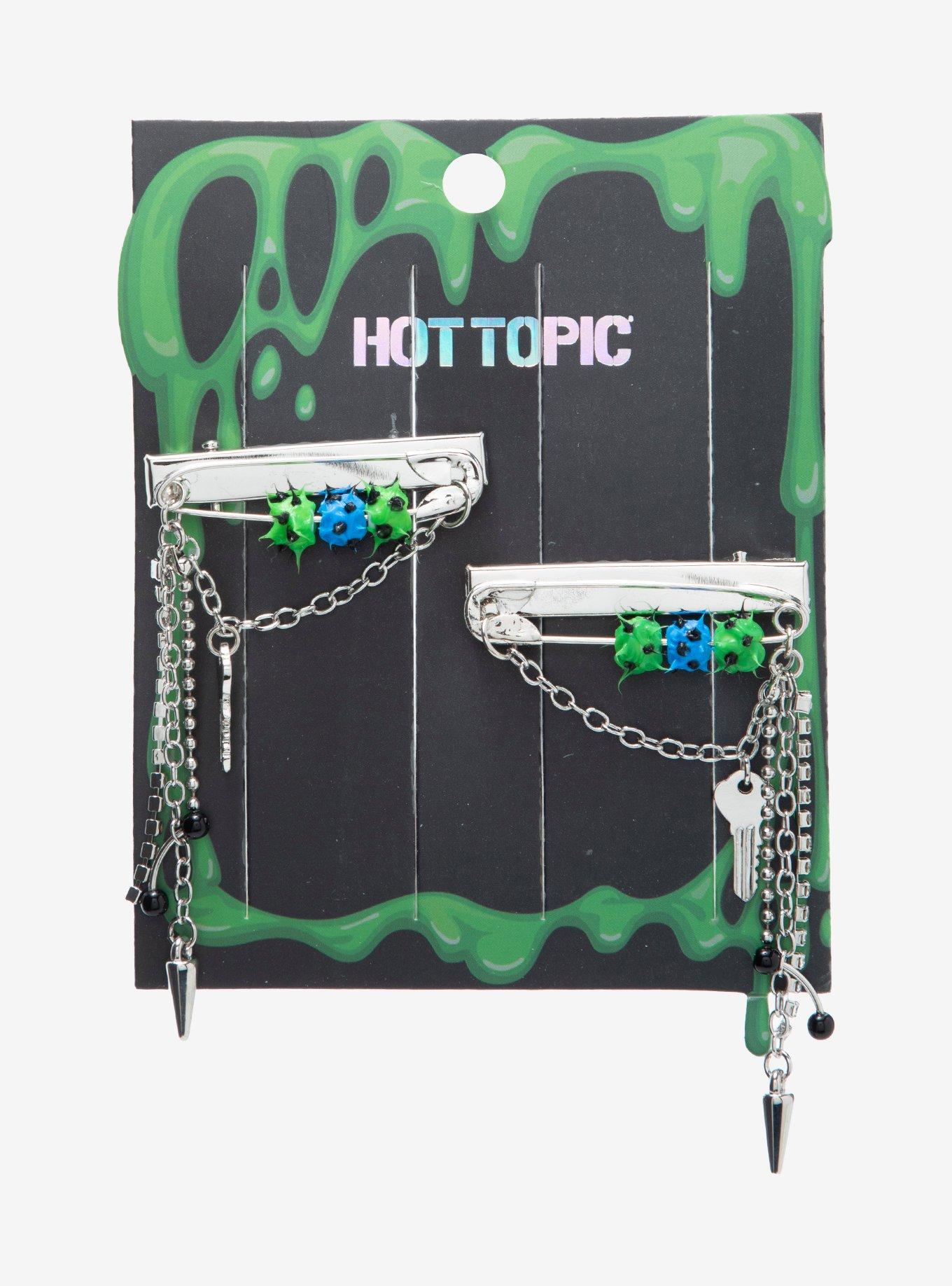 Spike Ball Chain Safety Pin Hair Clip Set, , hi-res