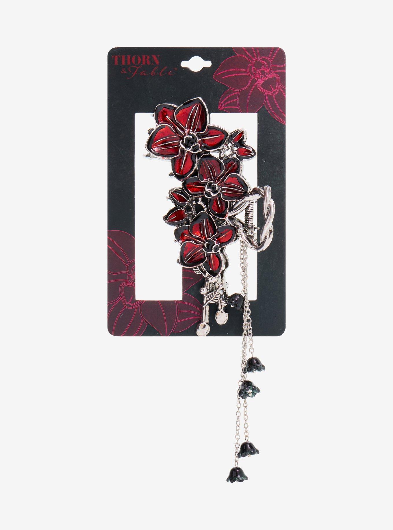 Thorn & Fable Red Orchid Chain Claw Hair Clip, , hi-res