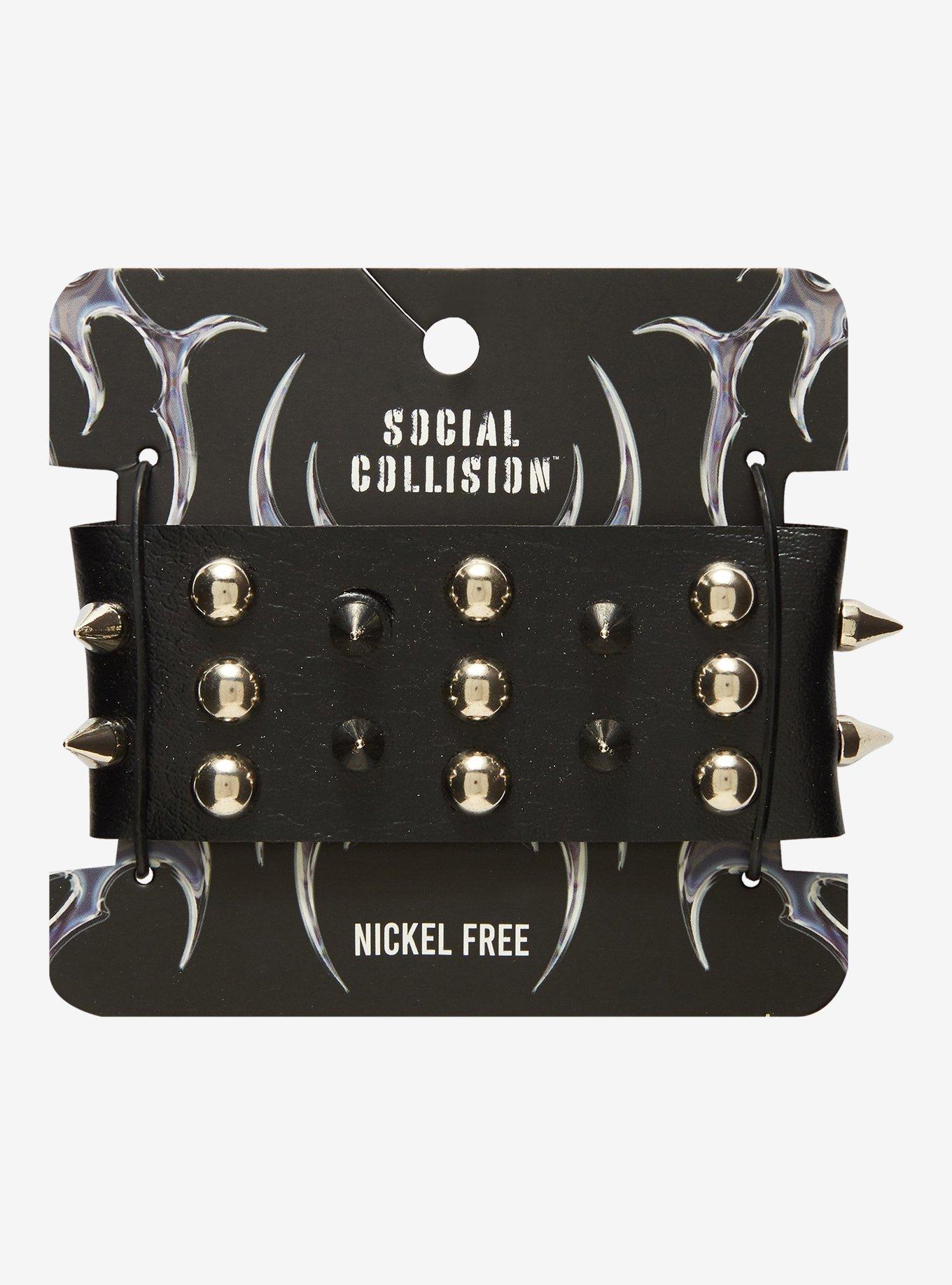 Social Collision Spikes & Studs Cuff Bracelet, , hi-res