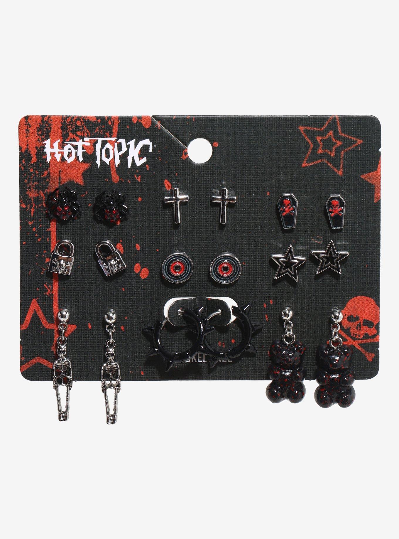 Black & Red Emo Icons Earring Set, , hi-res