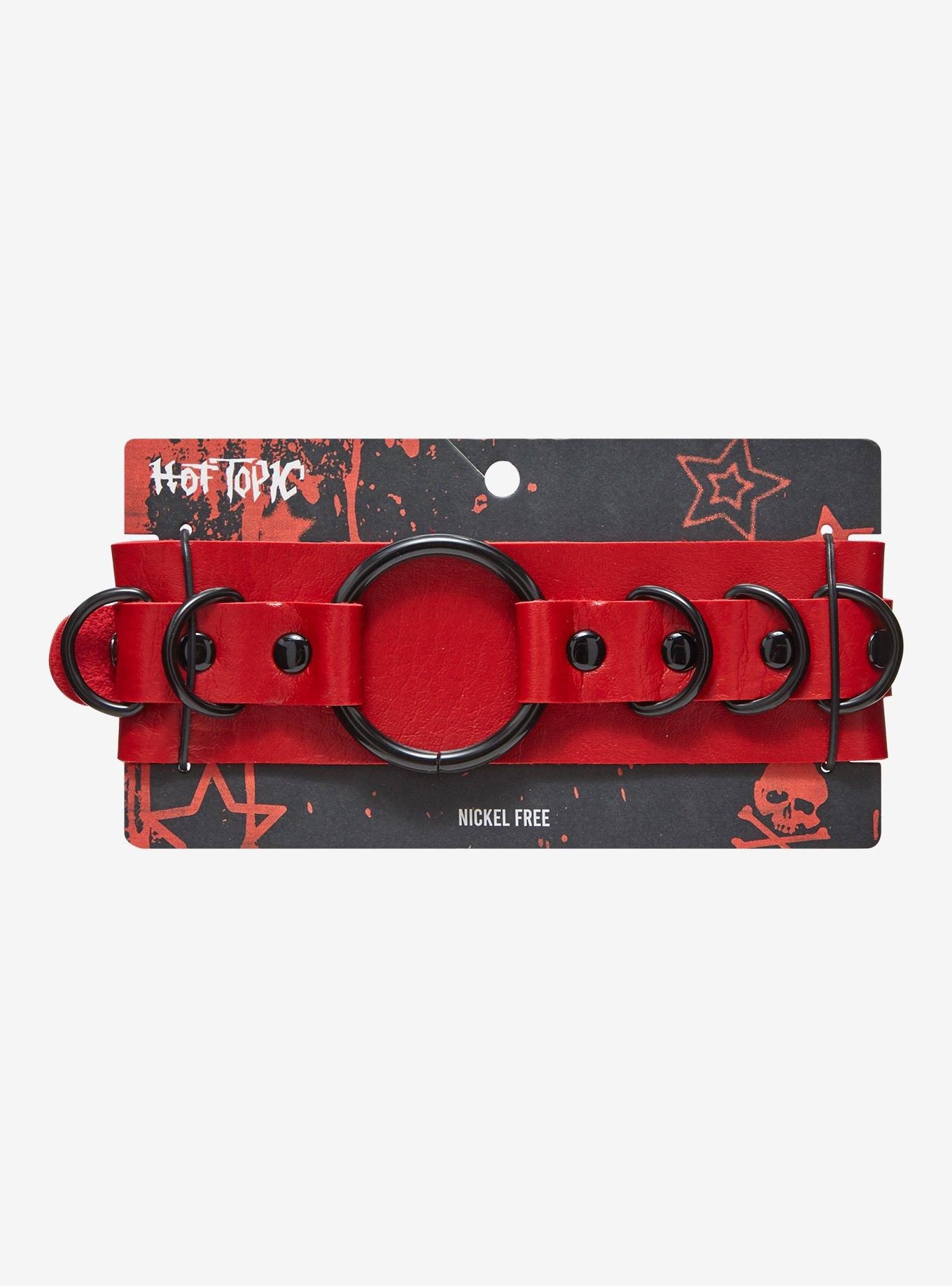 Red Faux Leather O-Ring Choker, , hi-res