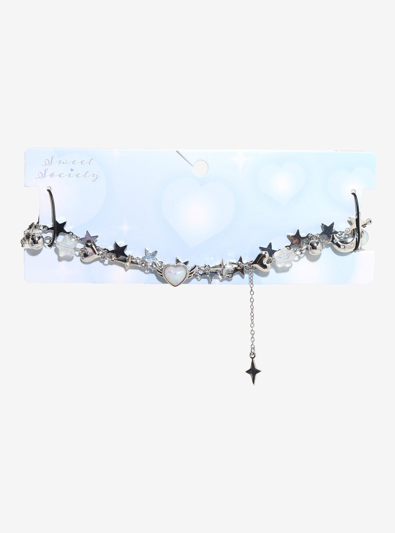 Sweet Society Star Charm Iridescent Heart Choker Necklace Set, , hi-res