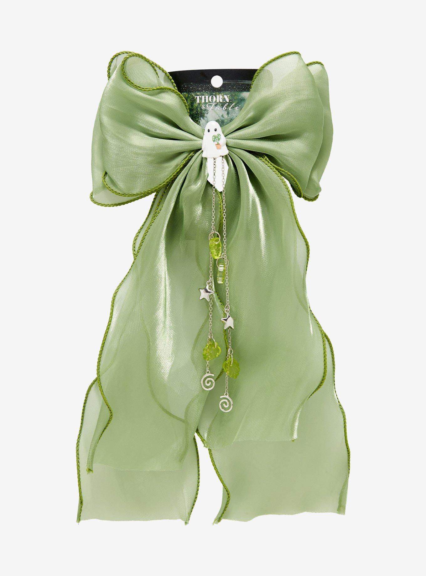 Thorn & Fable Ghost Plant Chain Organza Hair Bow, , hi-res