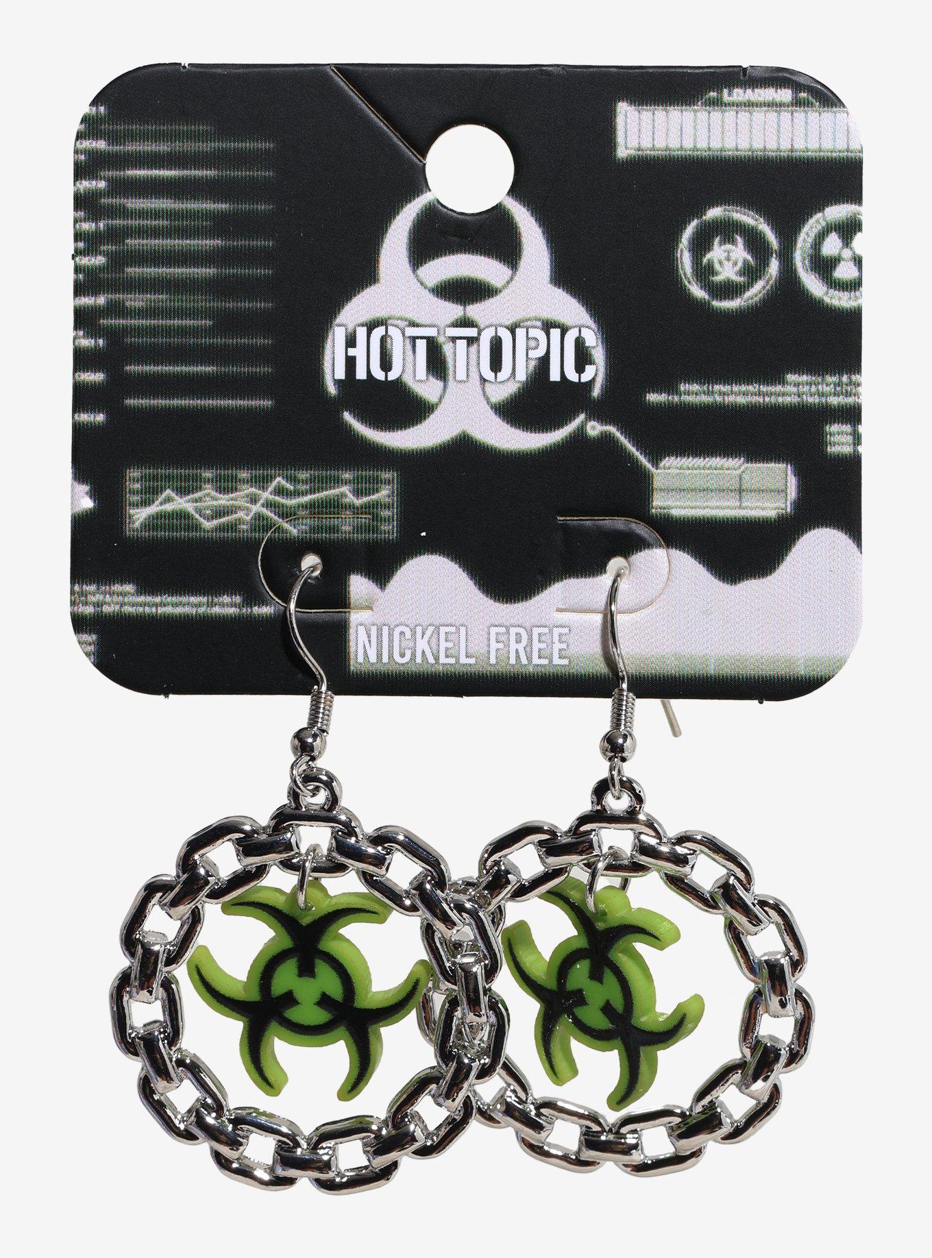 Biohazard Chain Drop Earrings, , hi-res