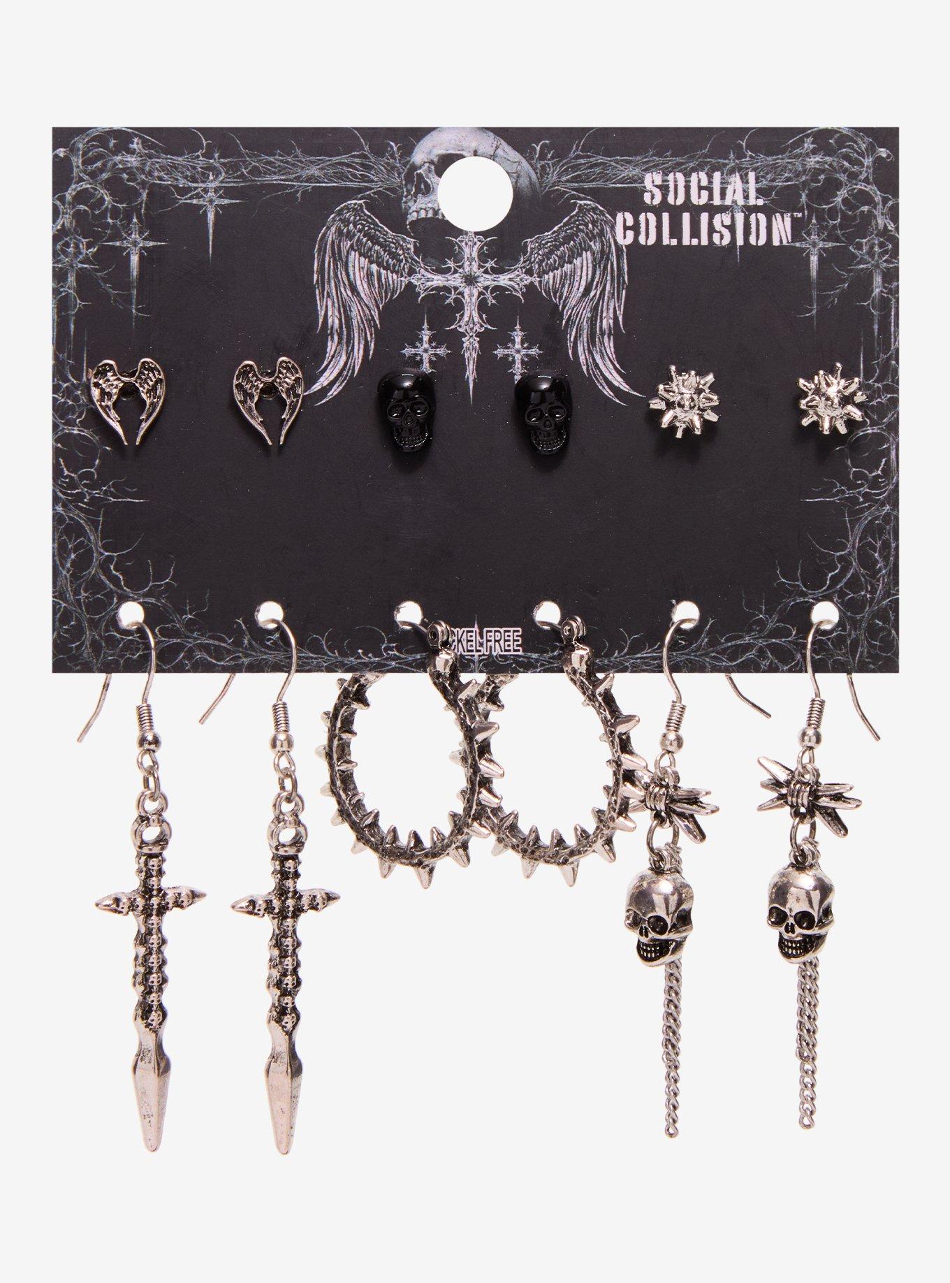 Social Collision Skull Dagger Earring Set, , hi-res