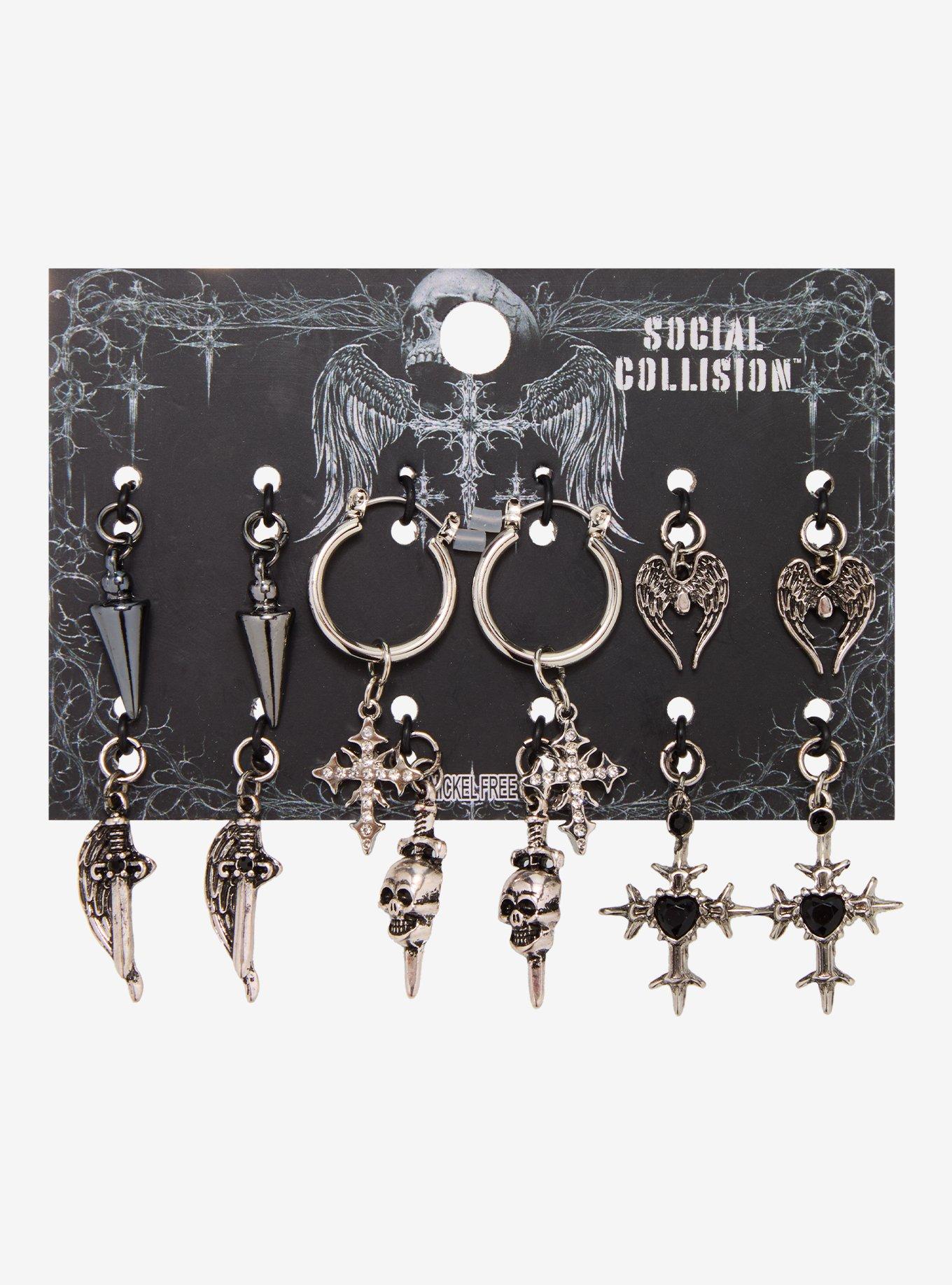 Social Collision Skull Cross Interchangeable Charm Earring Set, , hi-res