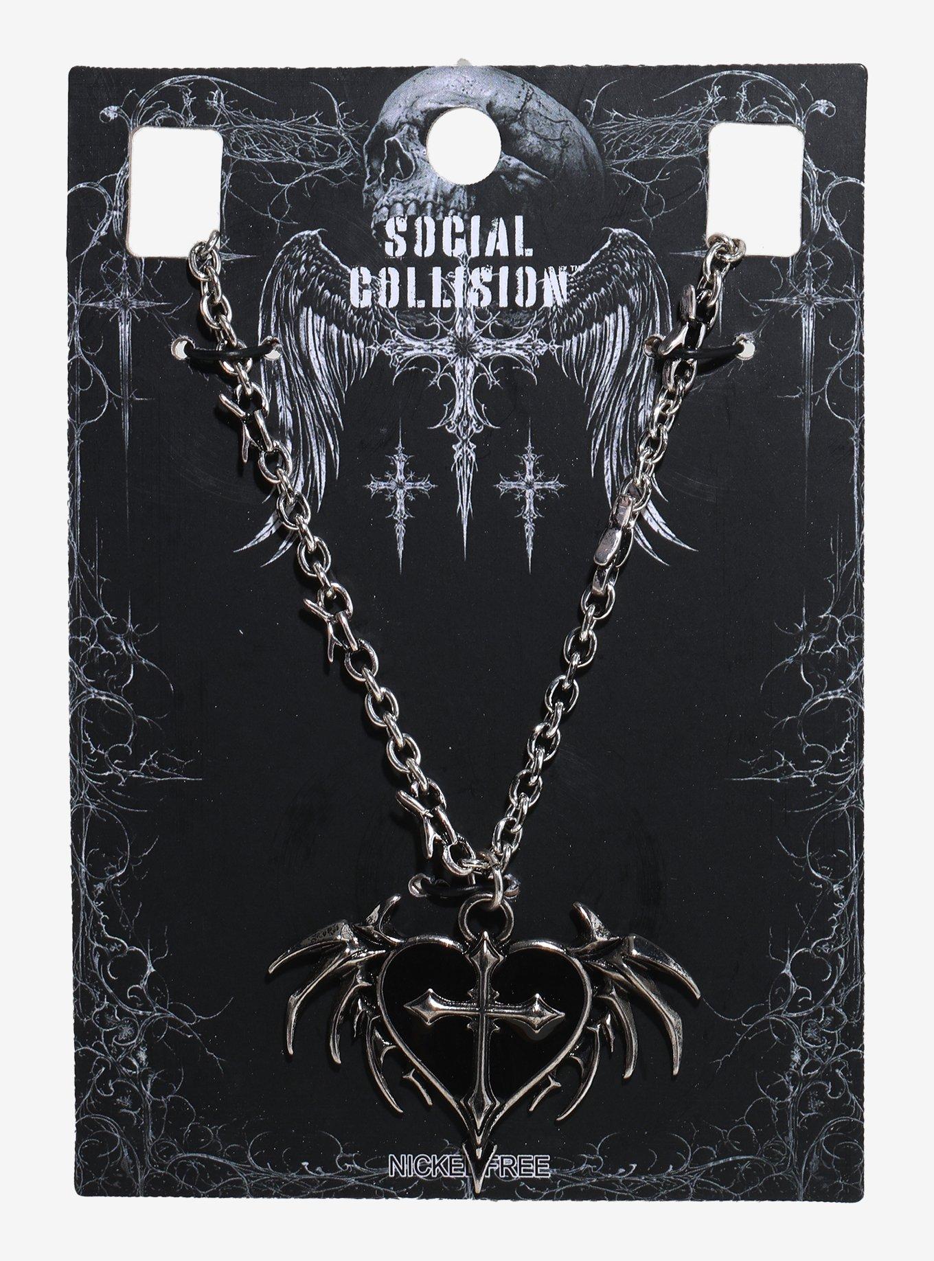 Social Collision Heart Batwing Cross Pendant Necklace | Hot Topic