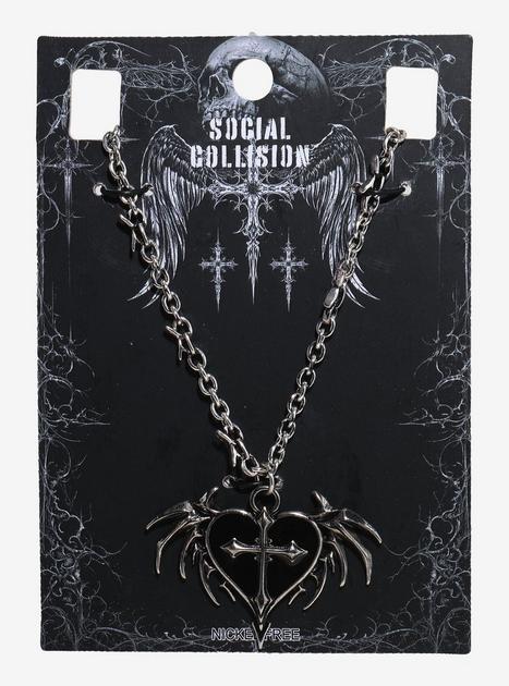 Social Collision Heart Batwing Cross Pendant Necklace | Hot Topic