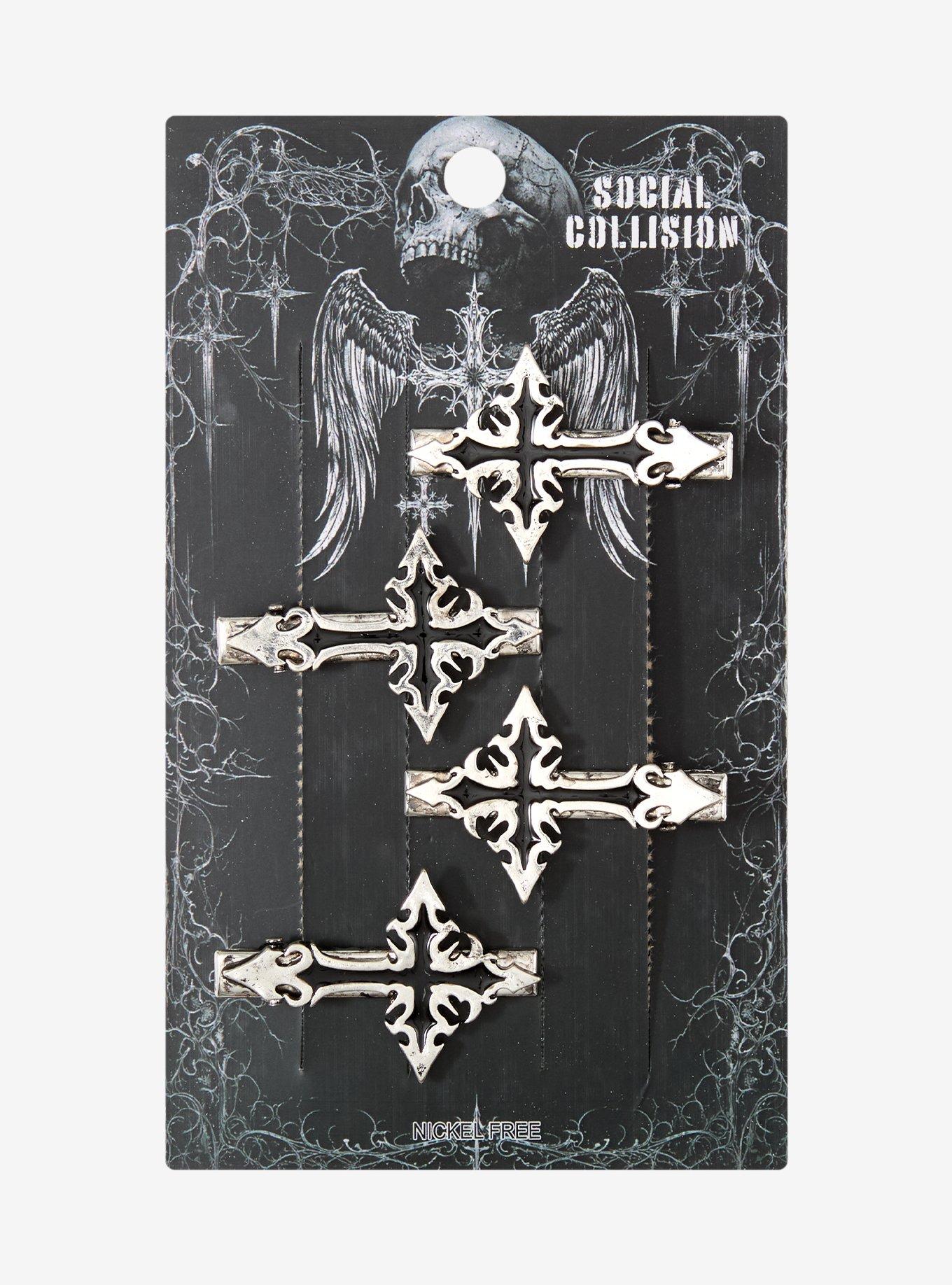 Social Collision Sharp Gothic Cross Hair Clip Set, , hi-res