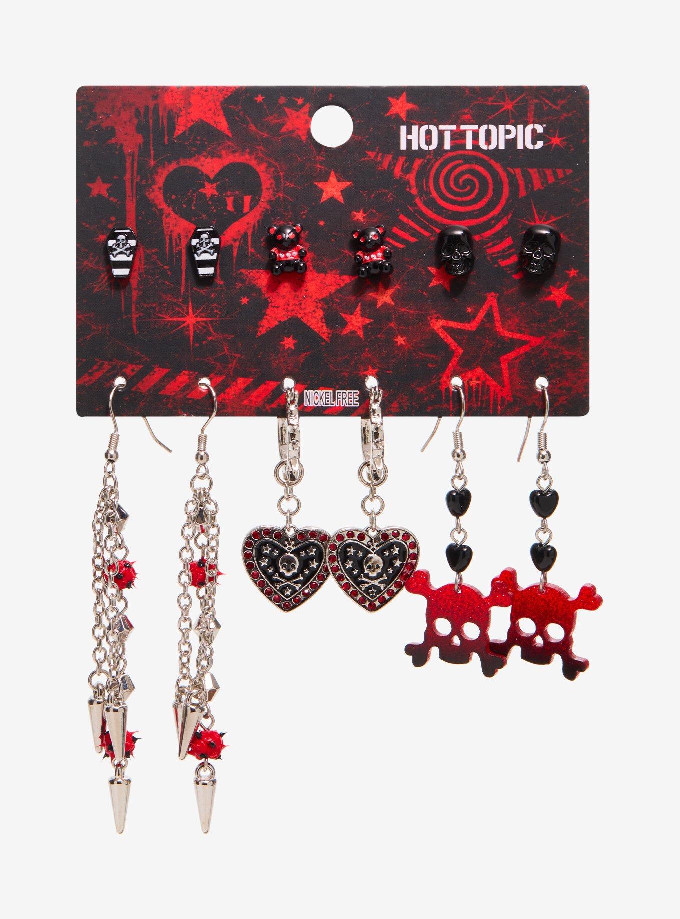 Red Skull Spikes Earring Set, , hi-res
