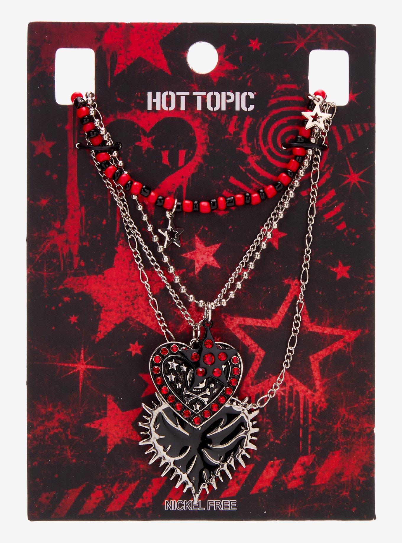Emo Heart Skull Necklace Set, , hi-res