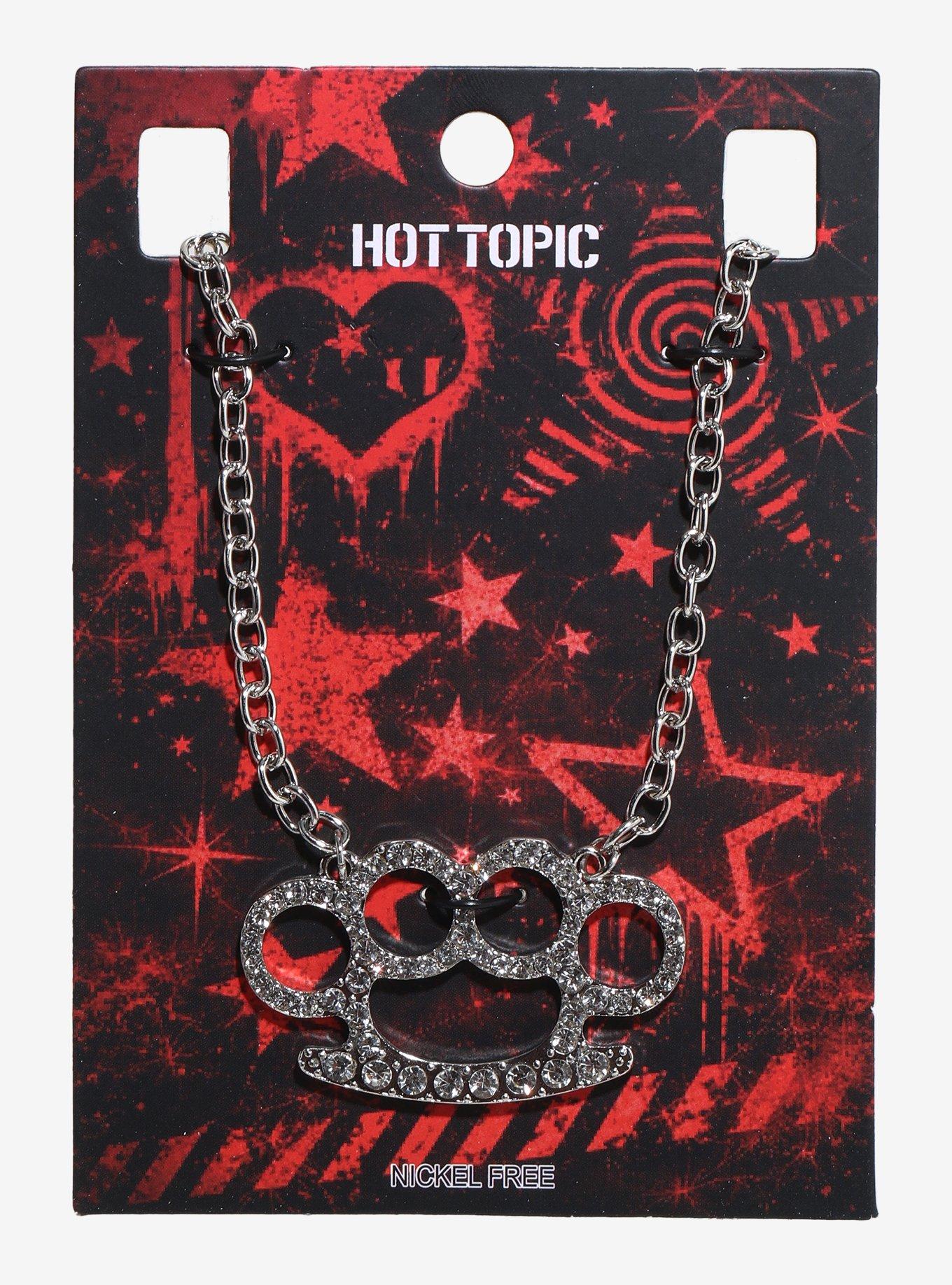 Rhinestone Brass Knuckle Pendant Necklace, , hi-res