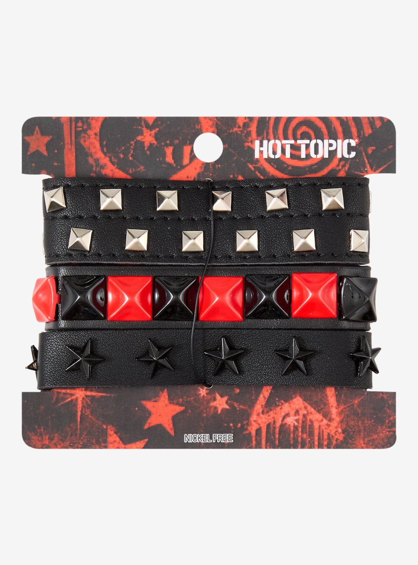 Pyramid Studs & Stars Faux Leather Bracelet Set | Hot Topic