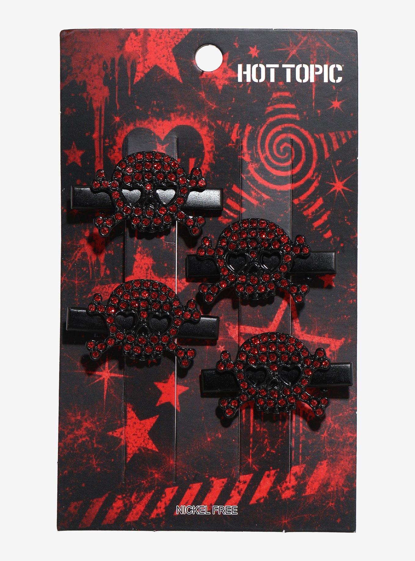 Red Rhinestone Skull Hair Clip Set, , hi-res