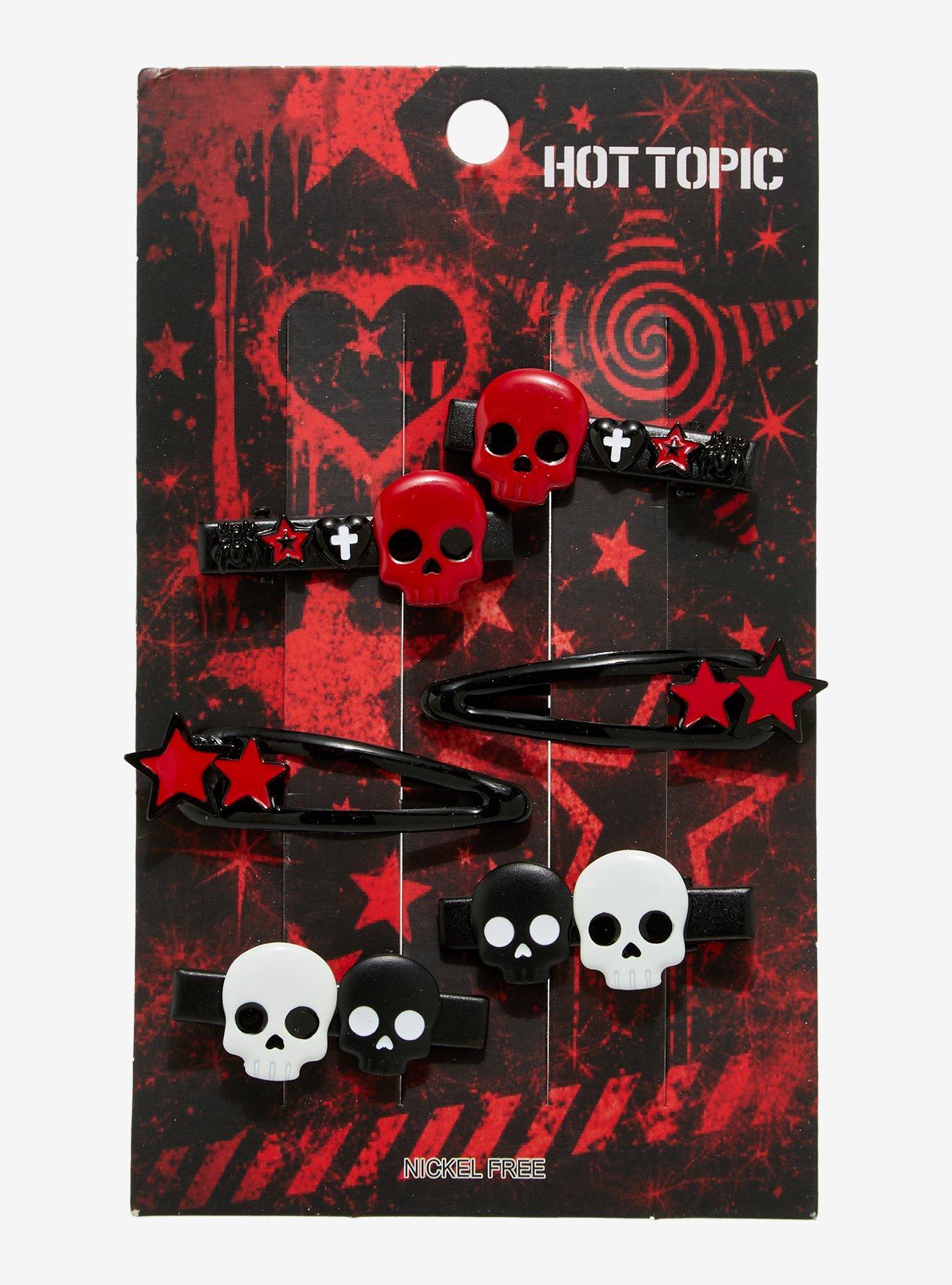 Emo Skull Star Hair Clip Set, , hi-res