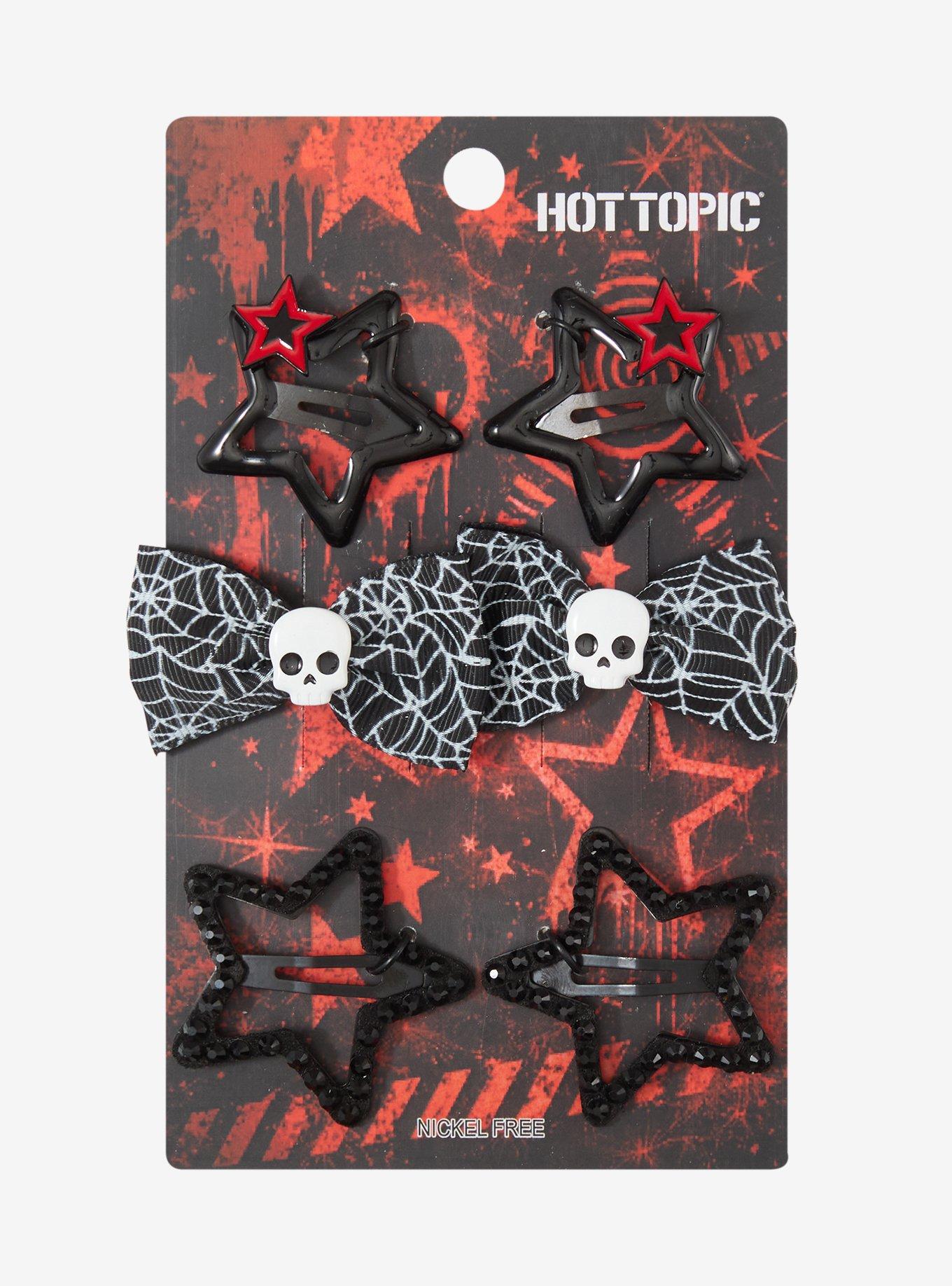 Star Skull Bow Hair Clip Set, , hi-res