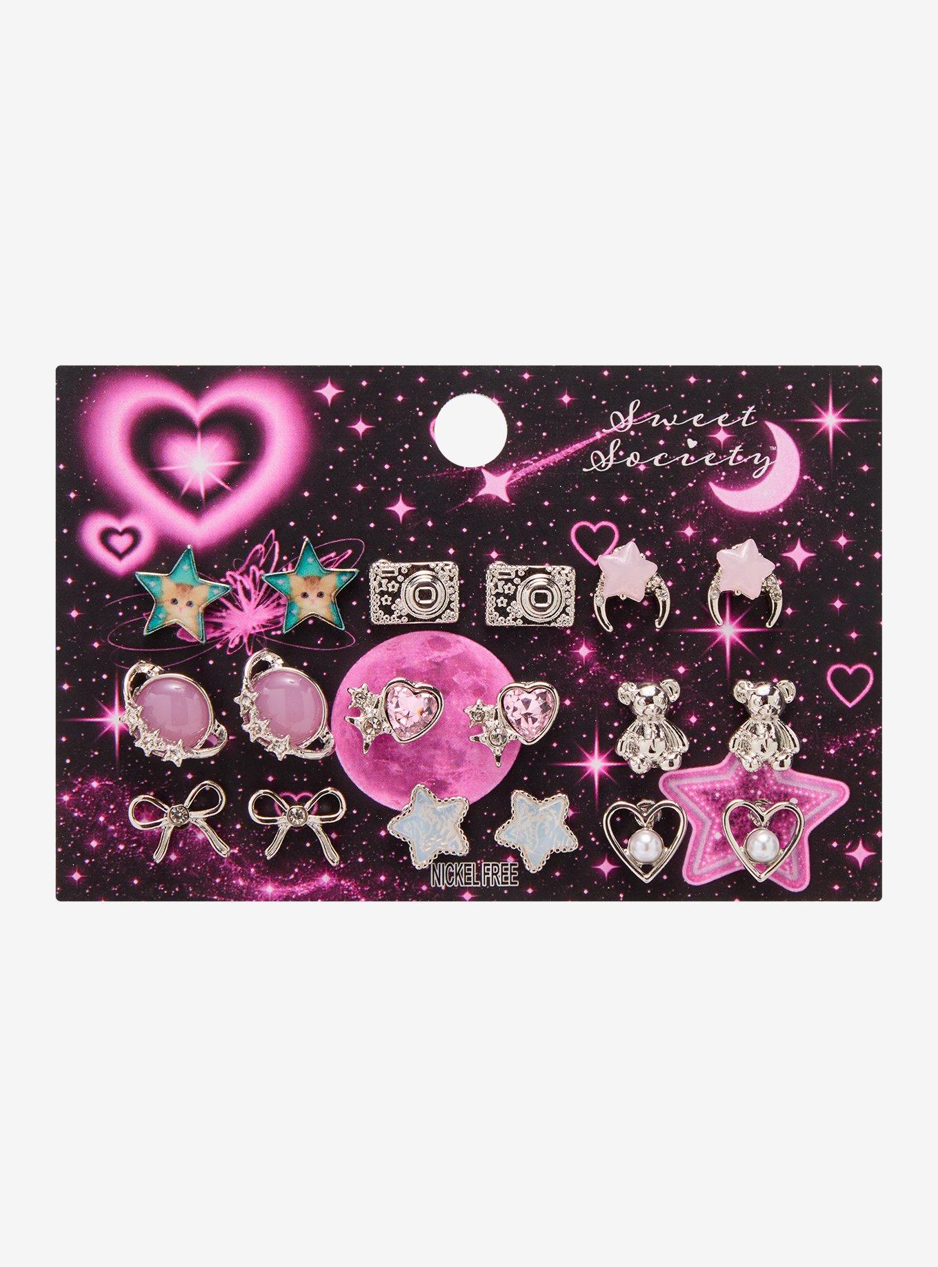 Sweet Society Cat Star Pink Heart Stud Earring Set, , hi-res