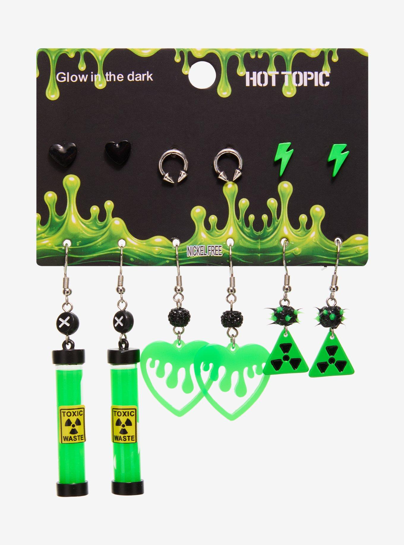 Black & Green Biohazard Glow-In-The-Dark Earring Set, , hi-res