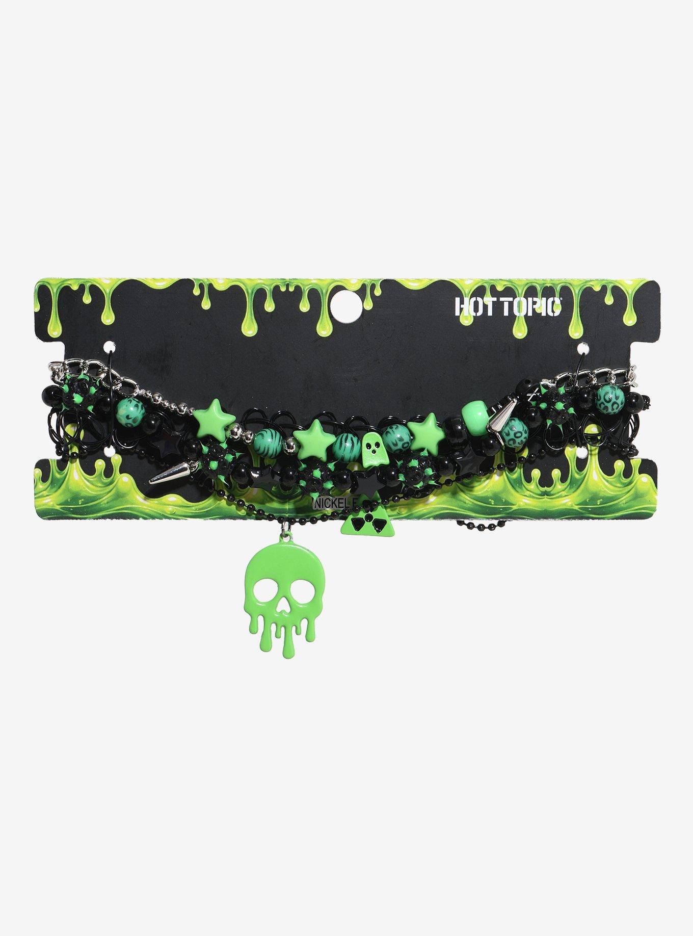 Neon Green Skull Biohazard Necklace Set, , hi-res