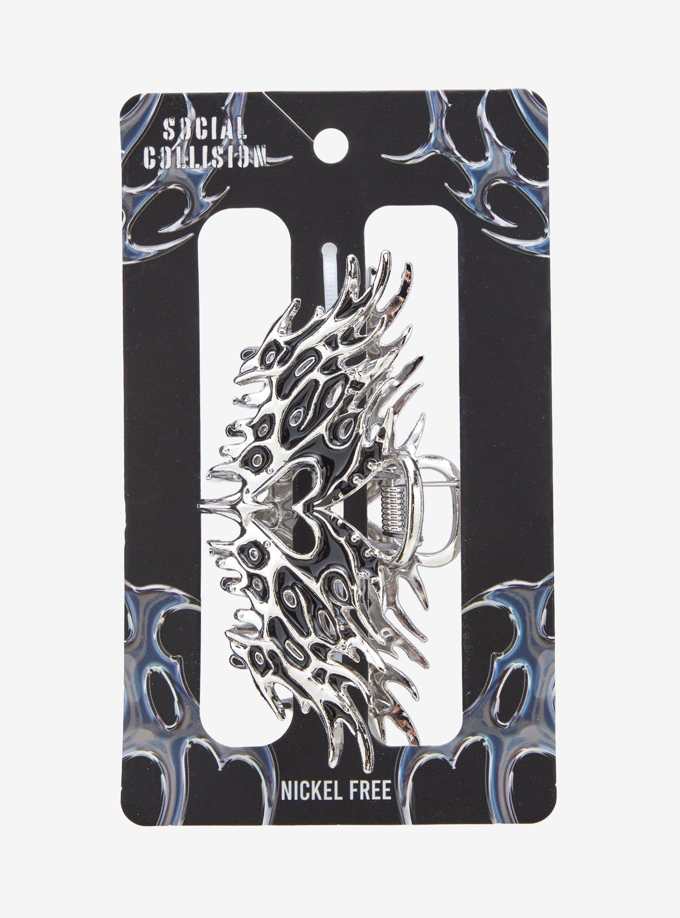 Social Collision Cyber Flame Heart Claw Hair Clip, , hi-res