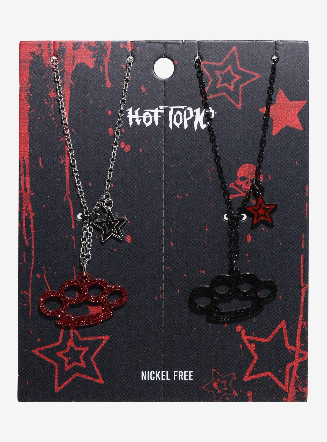 Red & Black Bling Brass Knuckles Best Friend Necklace Set, , hi-res