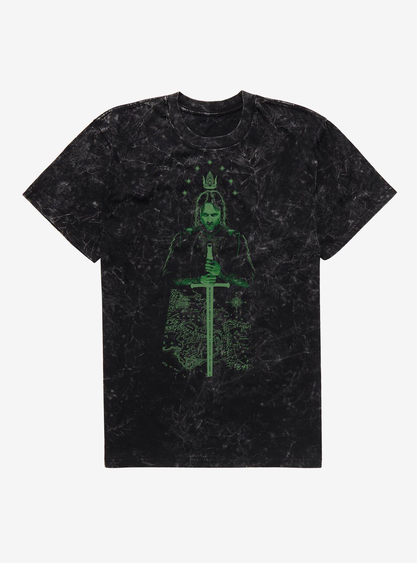 The Lord Of The Rings Arragorn Over Map Of Middle Earth Mineral Wash T-Shirt