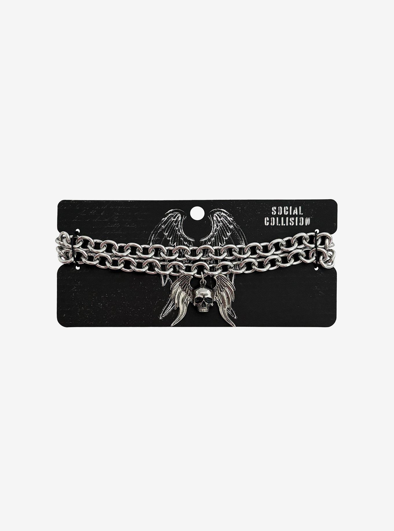 Social Collision Winged Skull Chain Choker, , hi-res