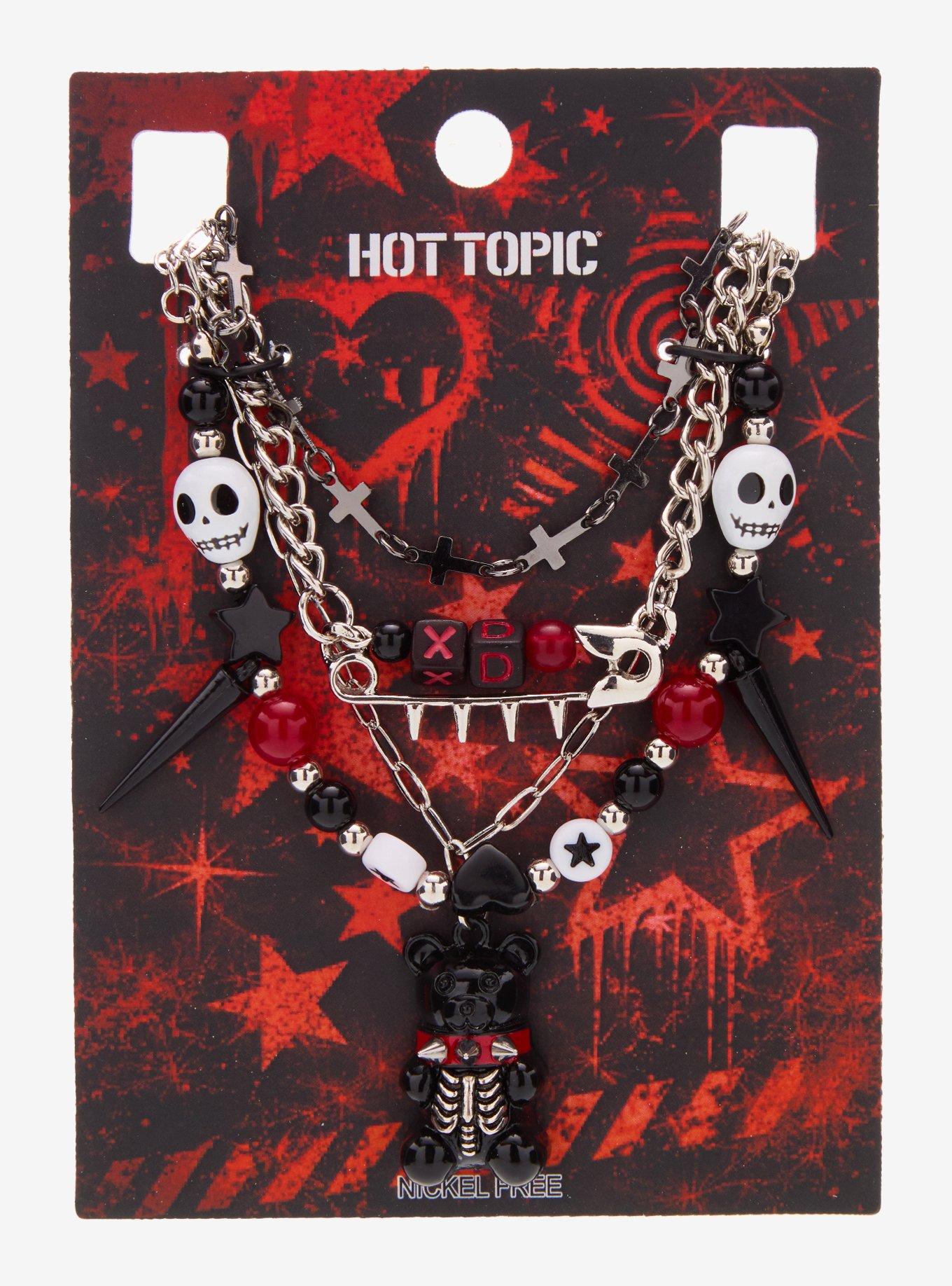 Emo Bear Skull Spike Necklace Set, , hi-res