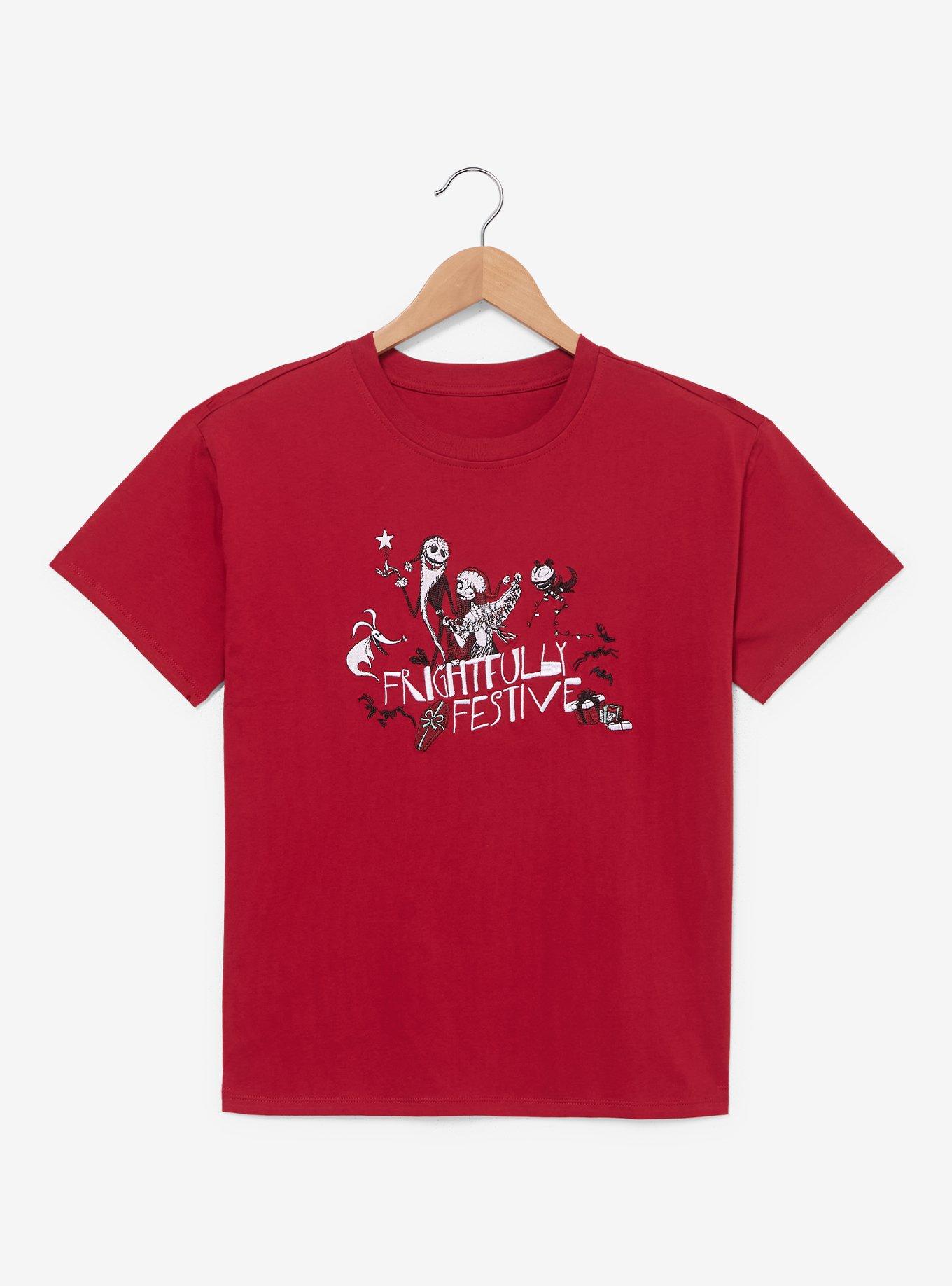 Disney The Nightmare Before Christmas Frightfully Festive Embroidered Women's T-Shirt - BoxLunch Exclusive
