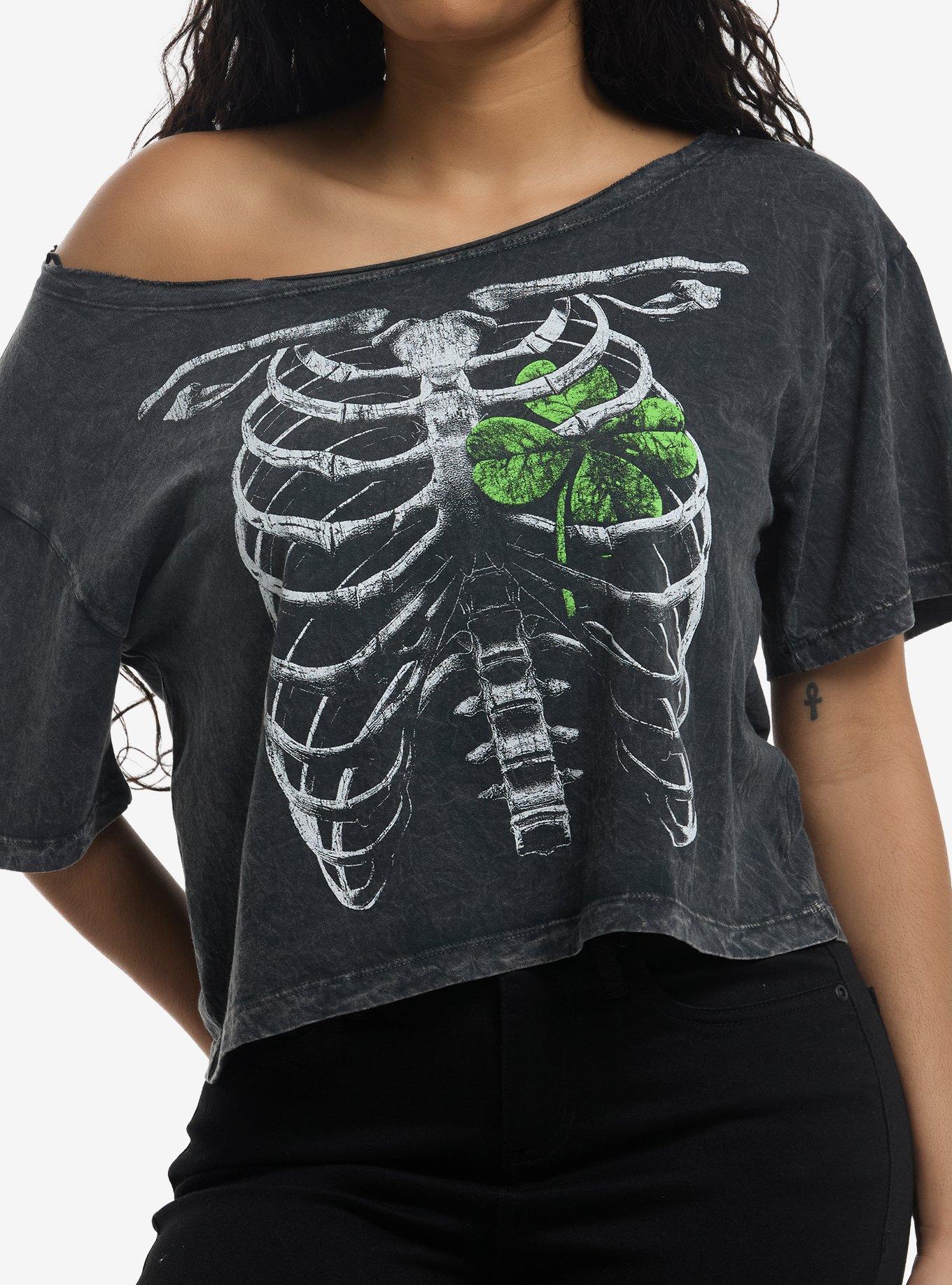 Four Leaf Clover Rib Cage Girls Off-Shoulder T-Shirt, , hi-res