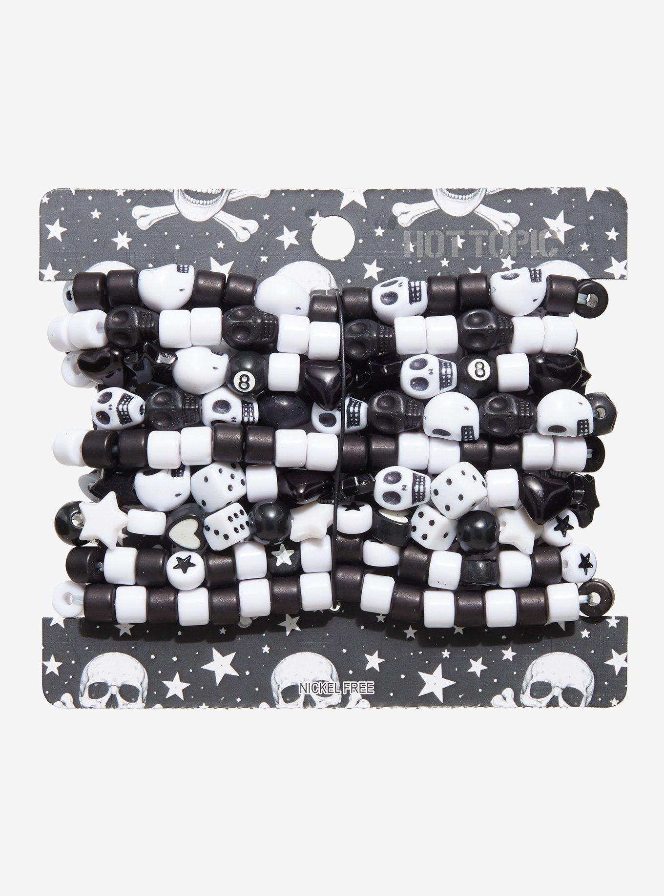 Black & White Skull Emo Bead Bracelet Set, , hi-res