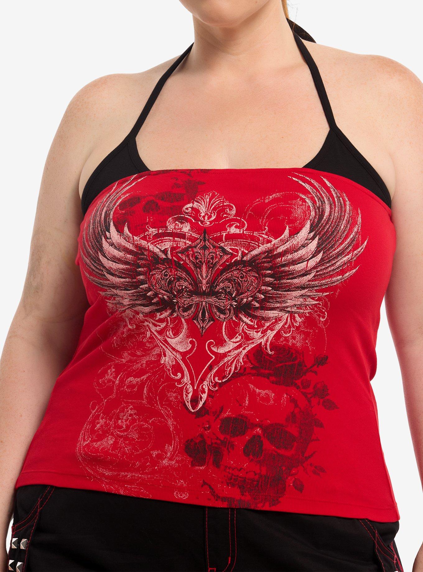 Social Collision Wing Heart Girls Halter Top Plus Size, , hi-res