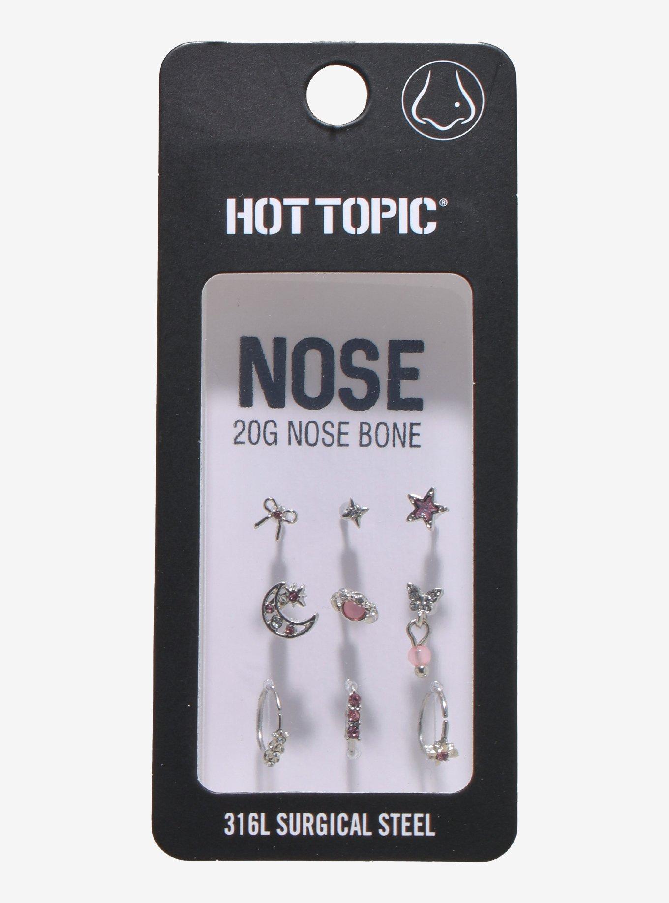 20G Steel Pink Celestial Nose Stud & Hoop Set, , hi-res