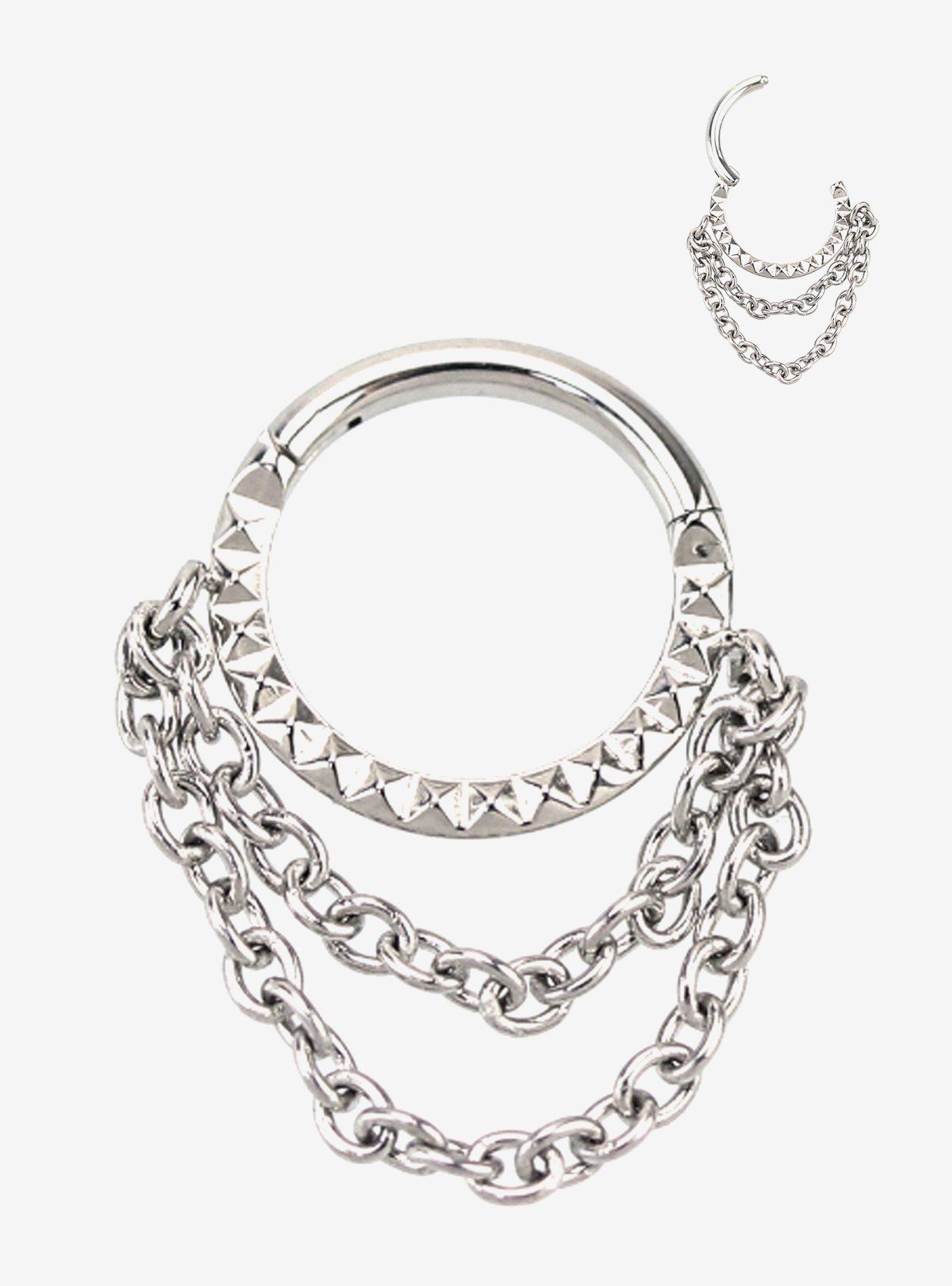 Steel Silver Chain Septum Hinged Clicker, , hi-res