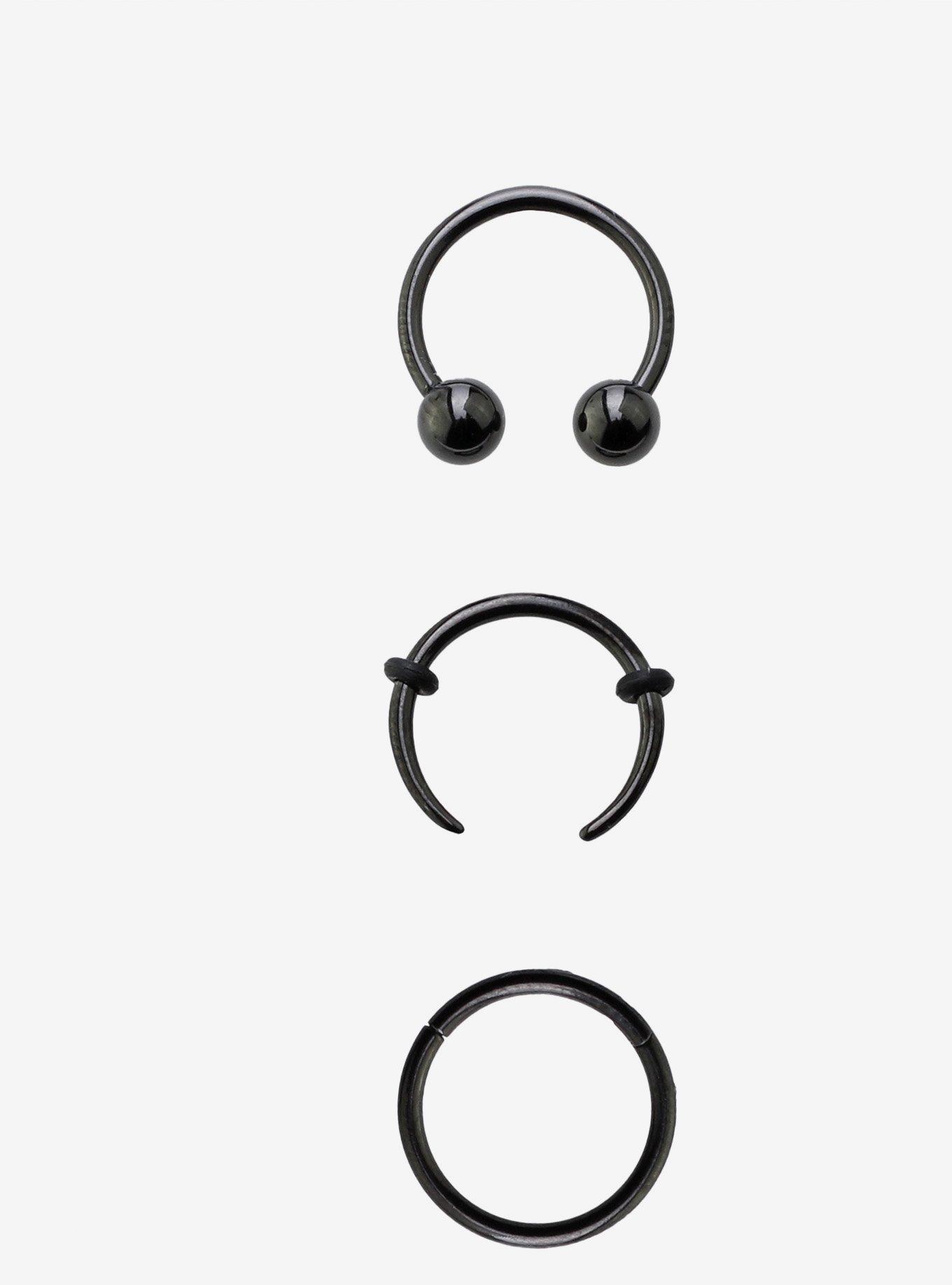 Steel Black Septum Circular Barbell & Hinged Clicker 2 Pack, , hi-res