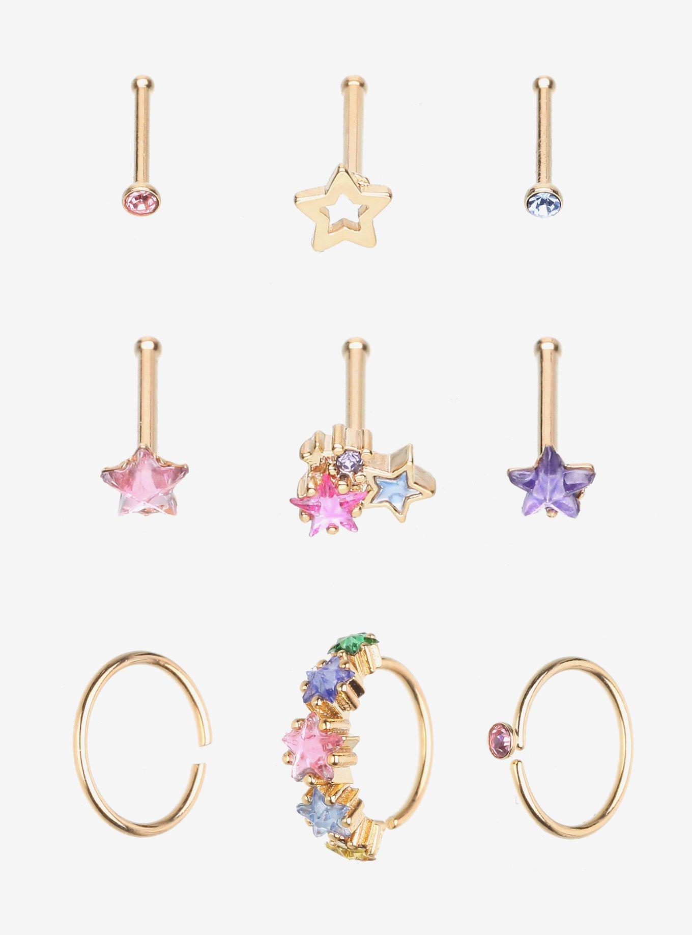 Steel Pastel Star Nose Stud & Hoop 9 Pack, , hi-res