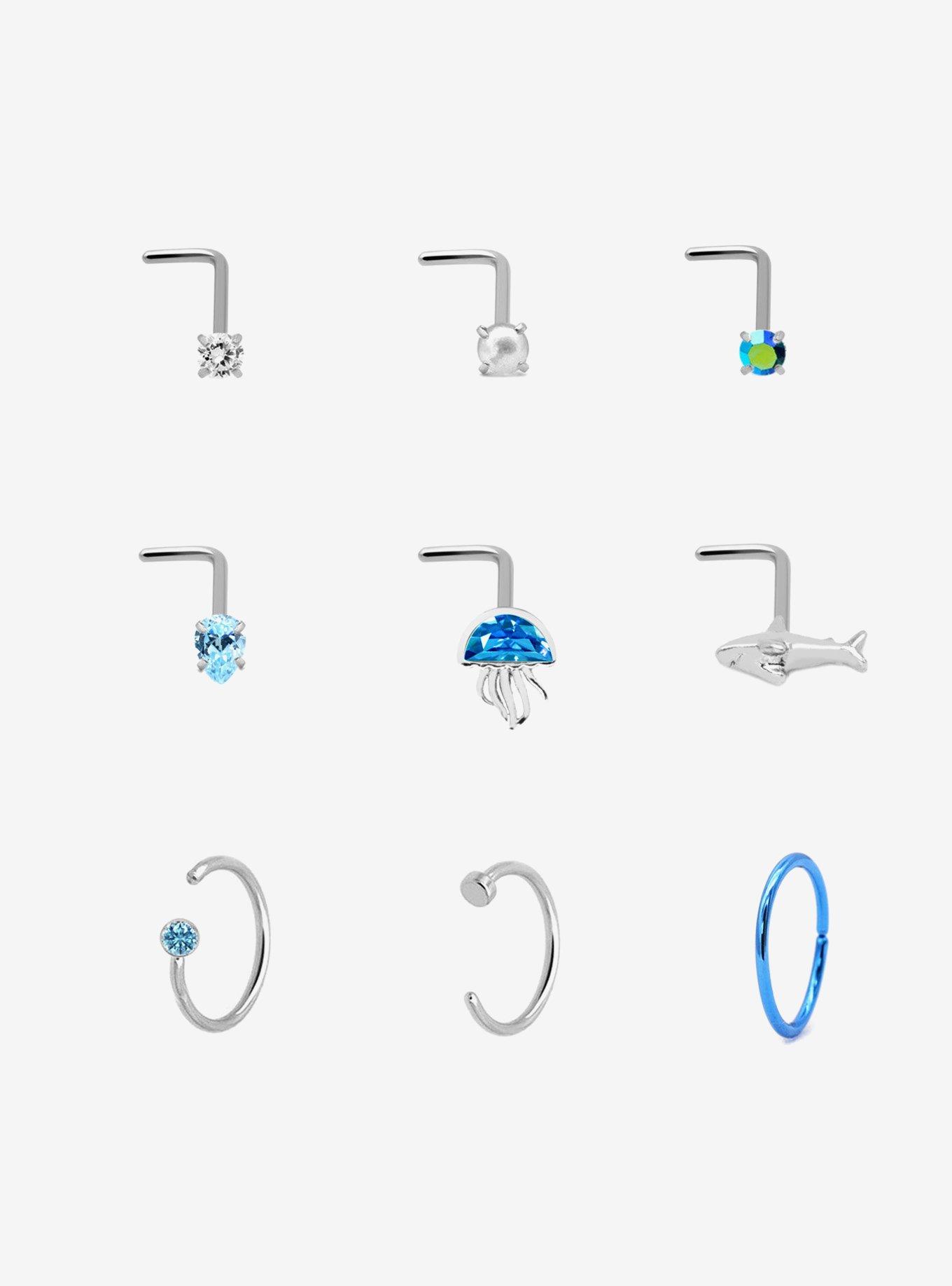 Steel Aquatic Creatures Nose Stud & Hoop 9 Pack, , hi-res