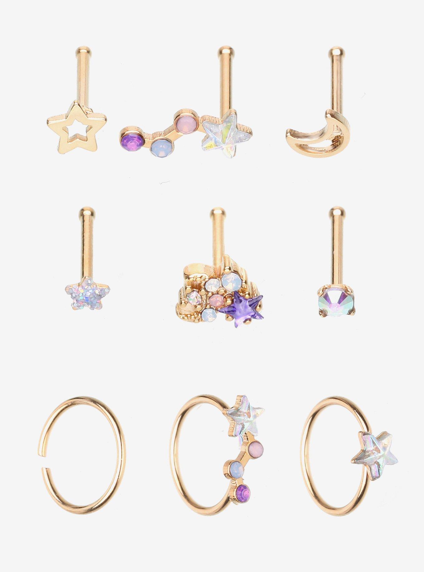 Steel Gold Constellation Nose Stud & Hoop 9 Pack, , hi-res