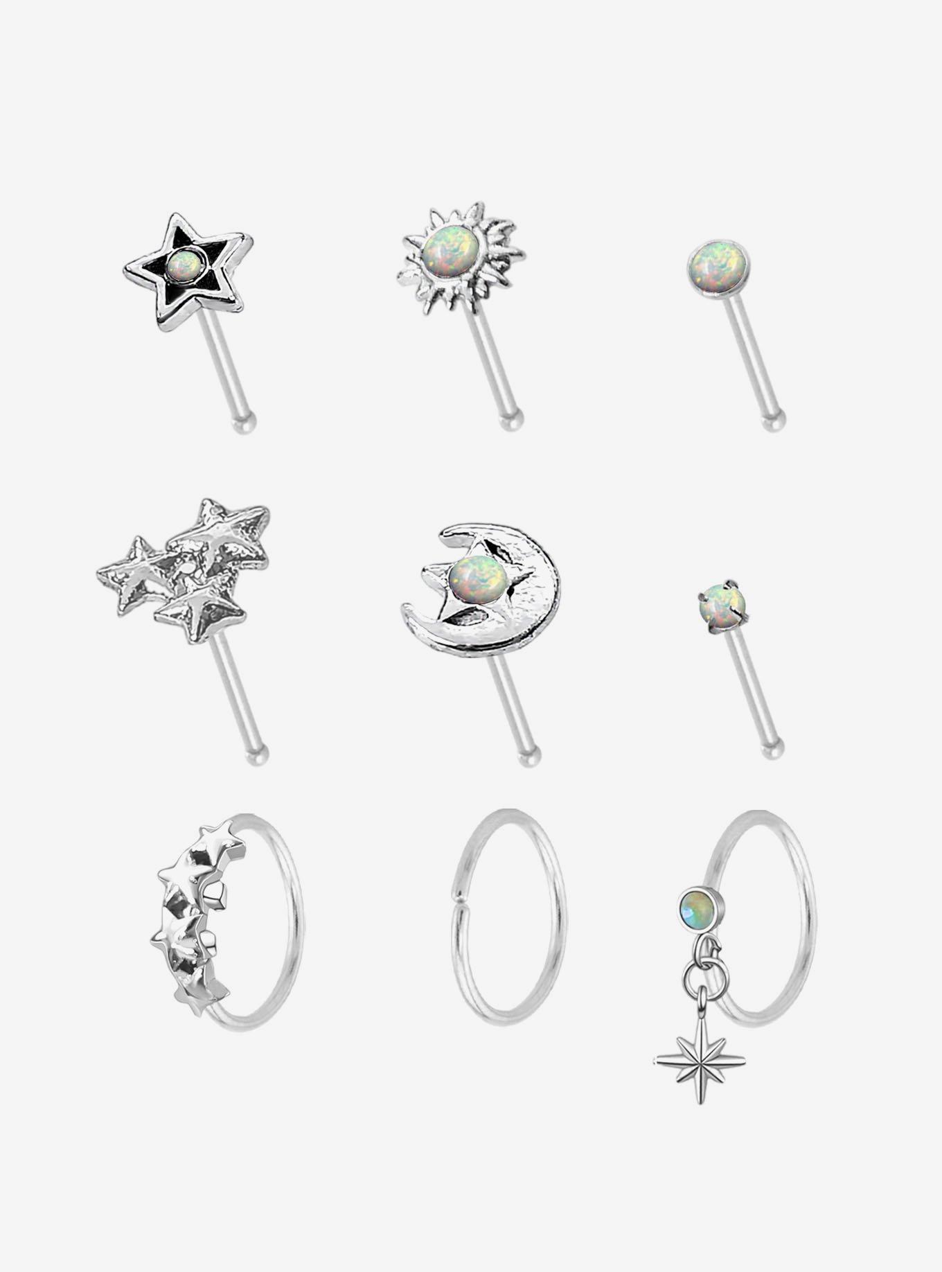 Steel Opal Celestial Nose Stud & Hoop 9 Pack, , hi-res
