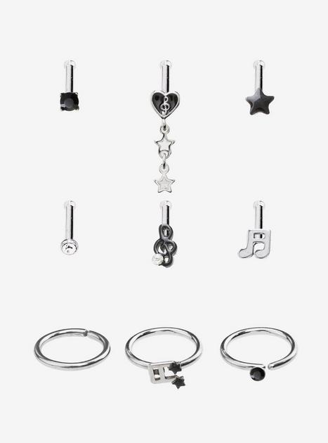 Steel Musical Note Nose Stud & Hoop 9 Pack | Hot Topic