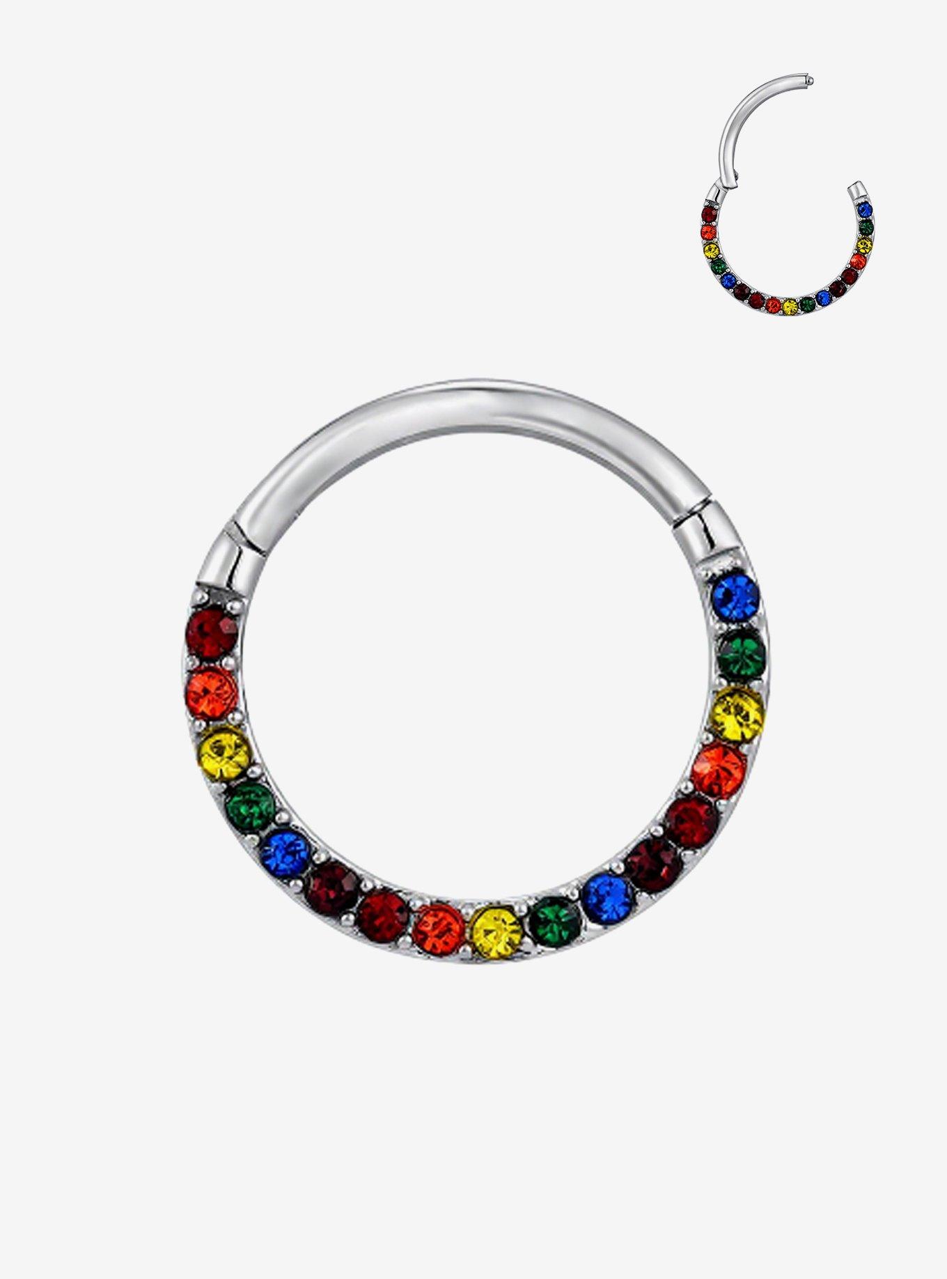 Steel Rainbow Bling Septum Hinged Clicker, , hi-res