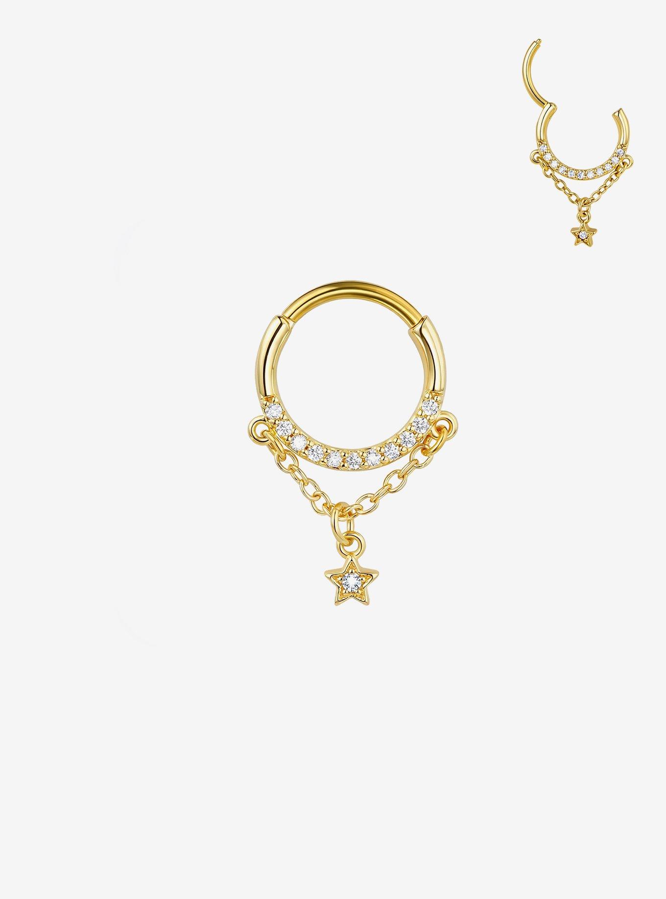 Steel Gold Star Chain Septum Hinged Clicker, , hi-res